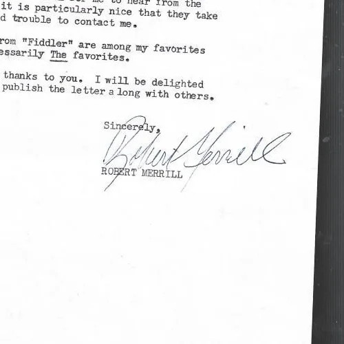 Hand Signed 1975 Robert Merrill autograph letter, image 2