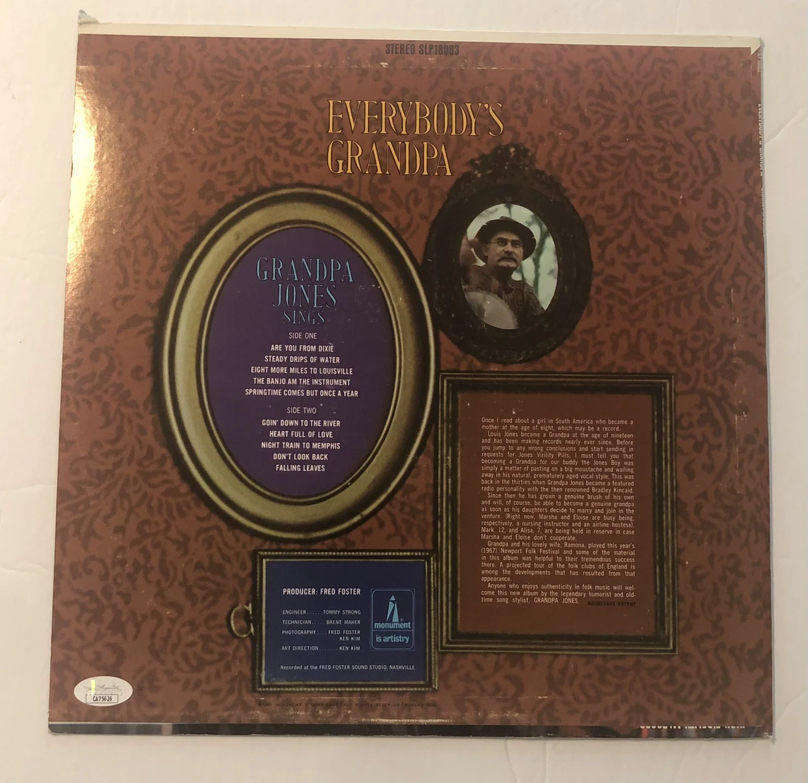 Grandpa Jones Signed Lp Album Record Autograph Bluegrass Hee Haw Vinyl JSA CERT, image 5