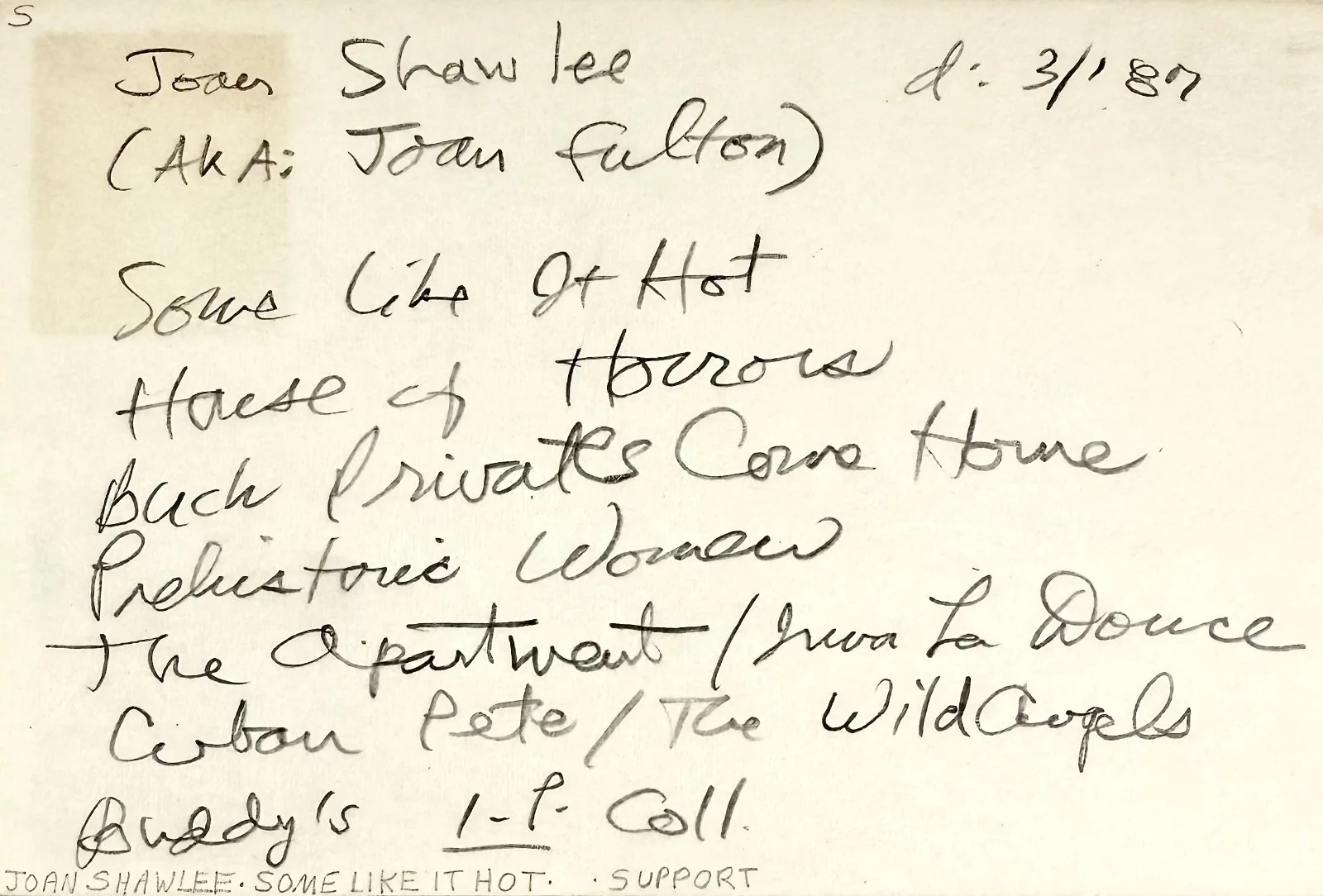 Joan Shawlee — JOAN SHAWLEE Signed Autograph 4x6 INDEX CARD Some Like It Hot Prehistoric Womem, изображение 3
