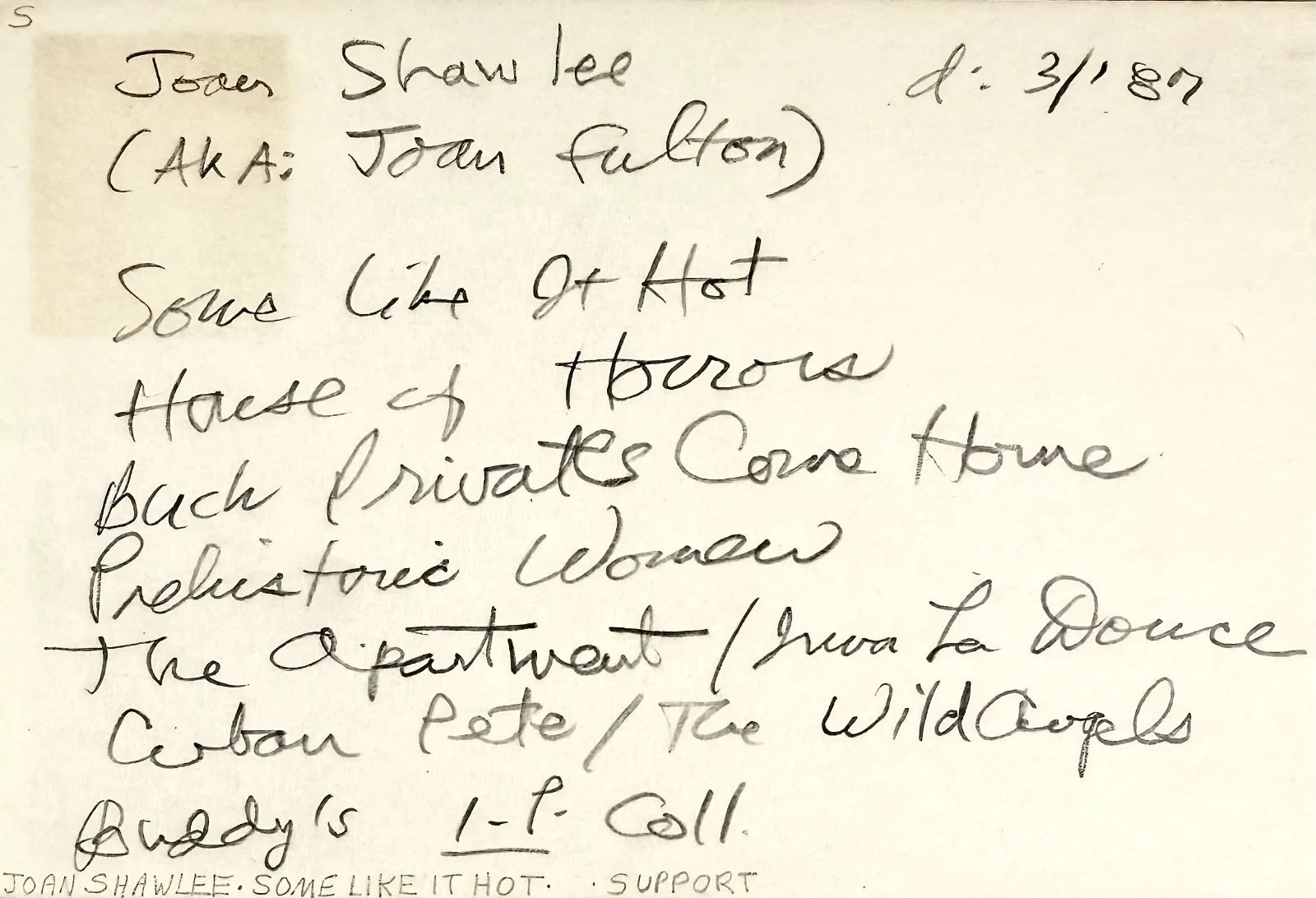 Joan Shawlee — JOAN SHAWLEE Signed Autograph 4x6 INDEX CARD Some Like It Hot Prehistoric Womem, изображение 5