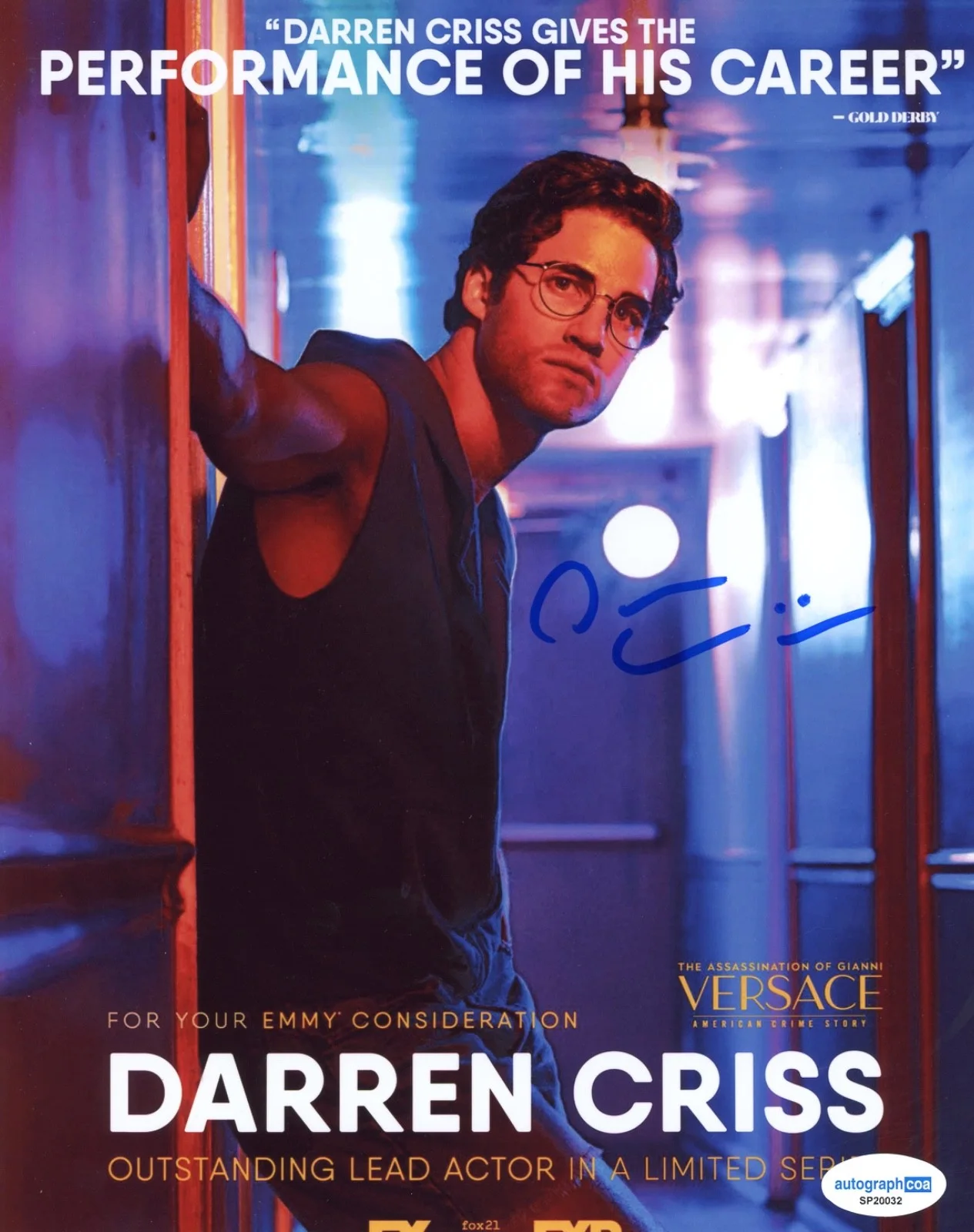 Darren Criss — Darren Criss Signed Autograph 8x10 Photo American Crime Story Versace ACOA COA