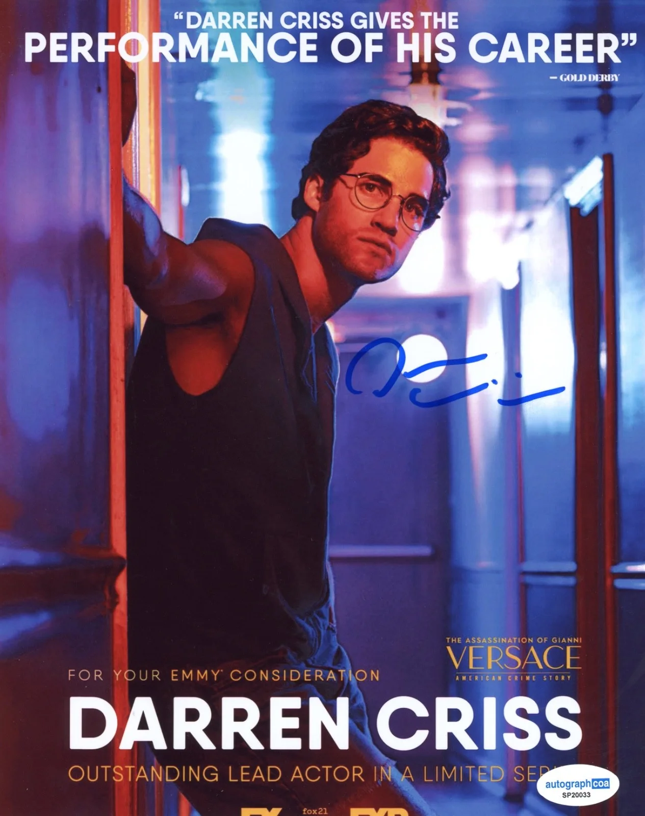 Darren Criss — Darren Criss Signed Autograph 8x10 Photo American Crime Story Versace ACOA COA, изображение 2