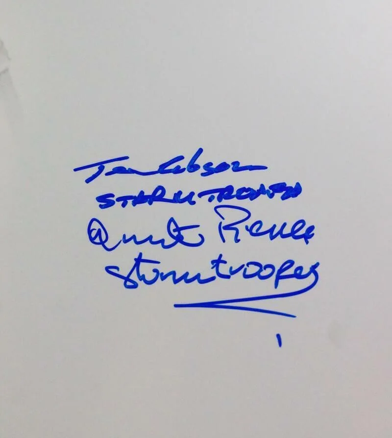 Alan Flyng, Joe Gibson, Syd Wragg, Tony Smart, Chris Bunn, Quenti — Multi-Autographed Double Image Stormtrooper 16x20 Photo w/ Insc - JSA Auth *Blue, image 3