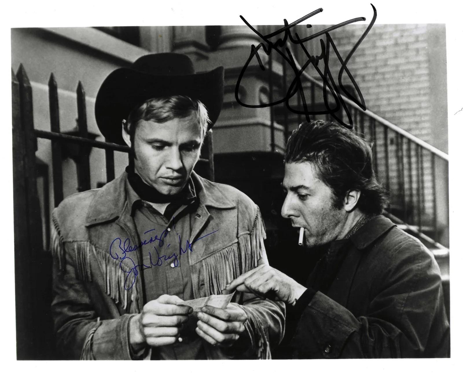 Jon Voight & Dustin Hoffman — MIDNIGHT COWBOY ... DUSTIN HOFFMAN and JON VOIGHT Signed 8x10 with COA