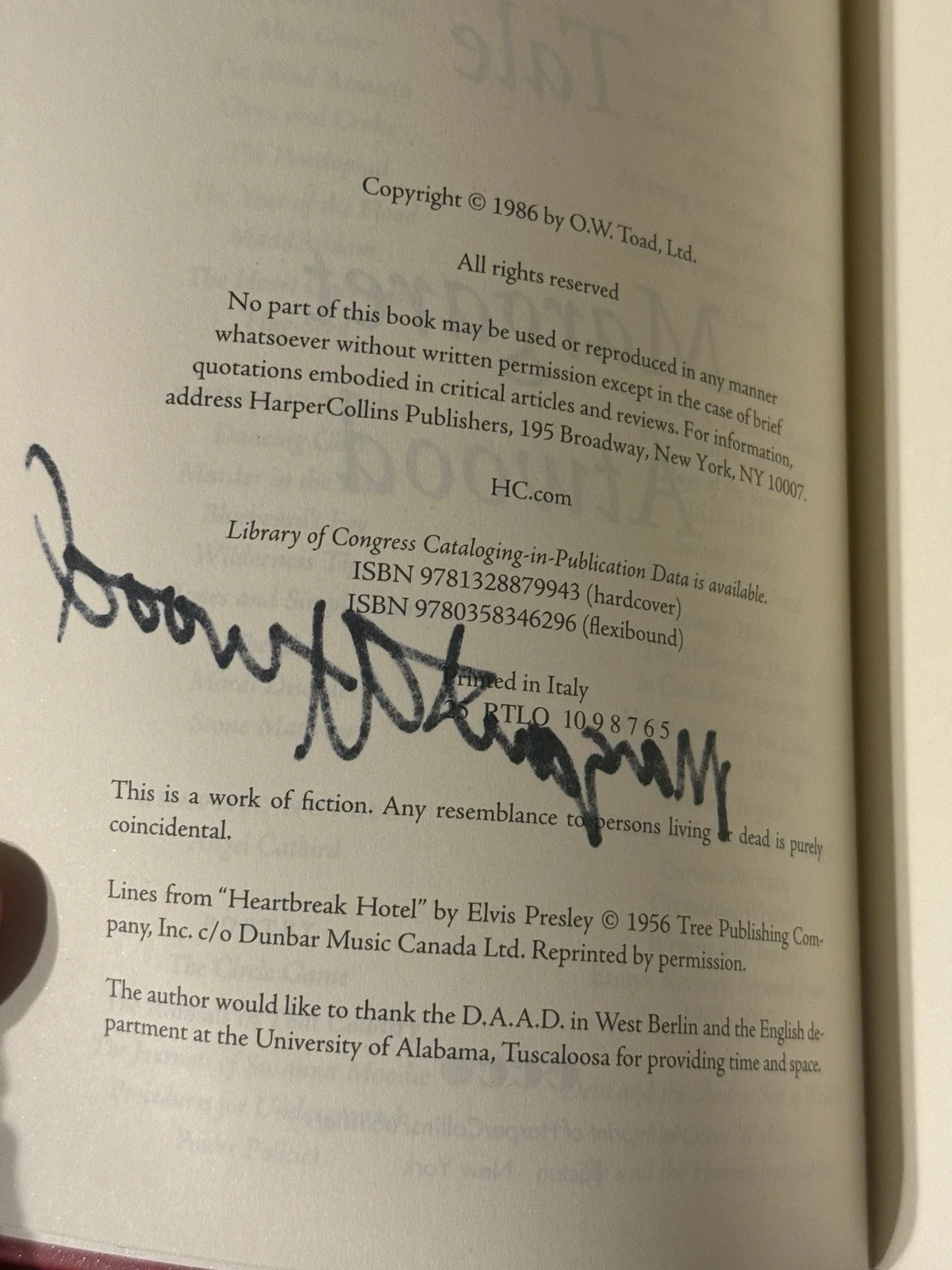 MARGARET ATWOOD SIGNED HANDMAIDS TALE BOOK - LEGENDARY AUTHOR AUTOGRAPHED!, изображение 2