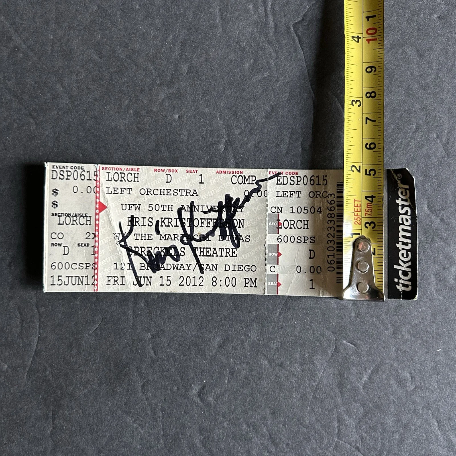Kris Kristofferson Autograph Signed Ticket Stub Speckles San Diego Jun 15 2012, изображение 5