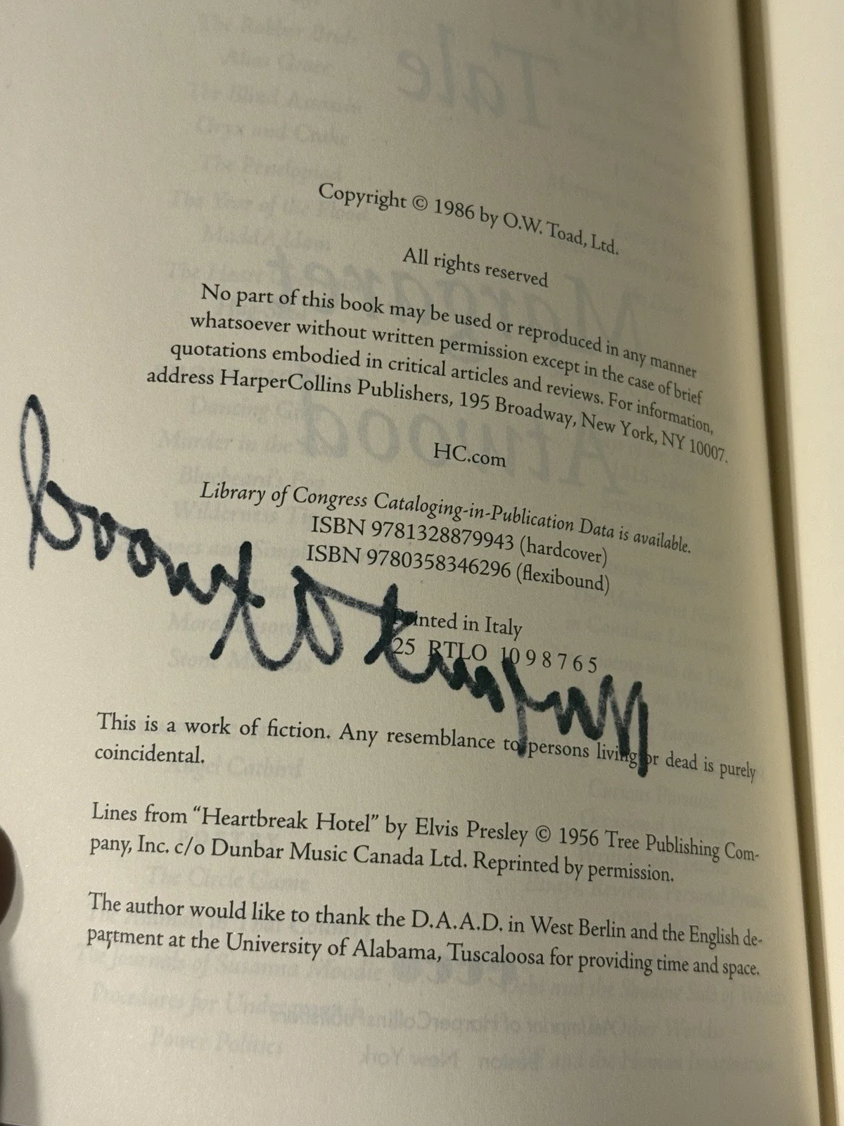 MARGARET ATWOOD SIGNED HANDMAIDS TALE BOOK - LEGENDARY AUTHOR AUTOGRAPHED!, image 2