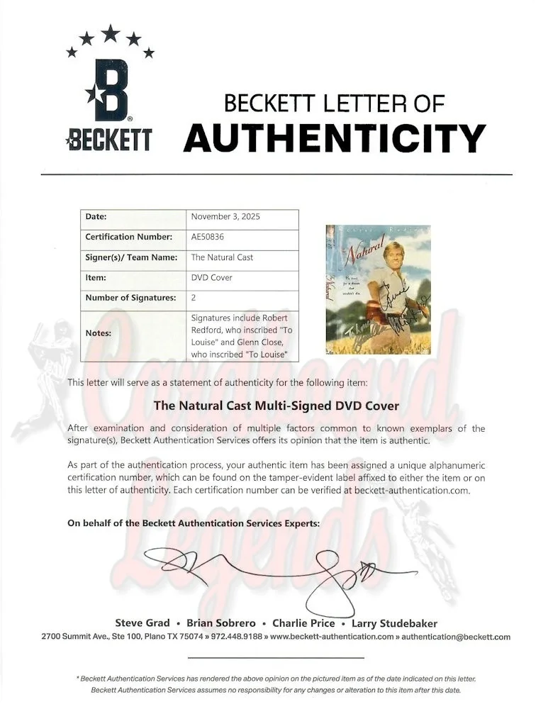 Robert Redford, Glenn Close — Robert Redford Glenn Close Signed Autographed DVD Cover The Natural BAS AE50836, изображение 4
