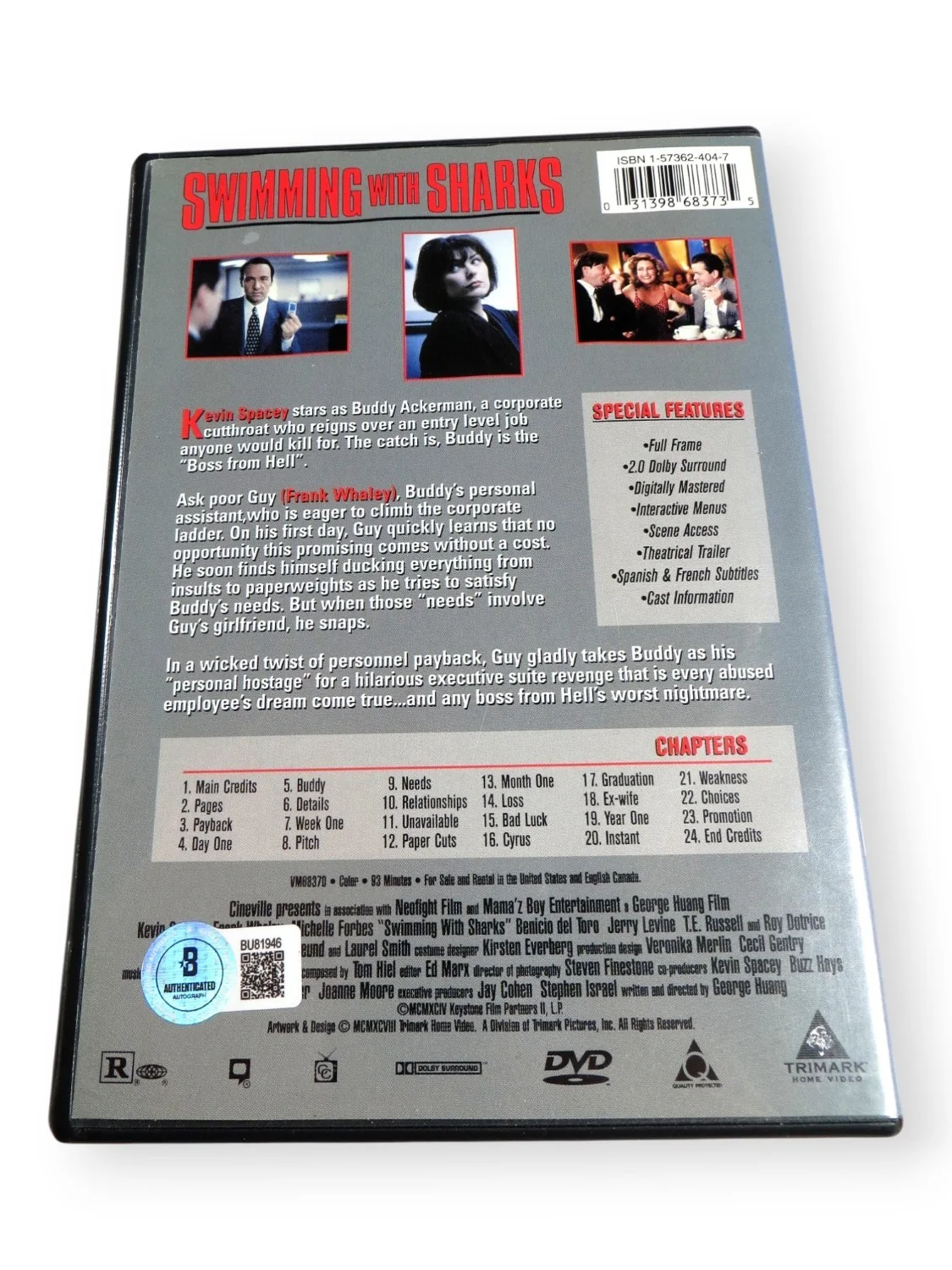 Kevin Spacey — Kevin Spacey Signed Autographed DVD Cover Swimming with Sharks BAS BU81946, image 2