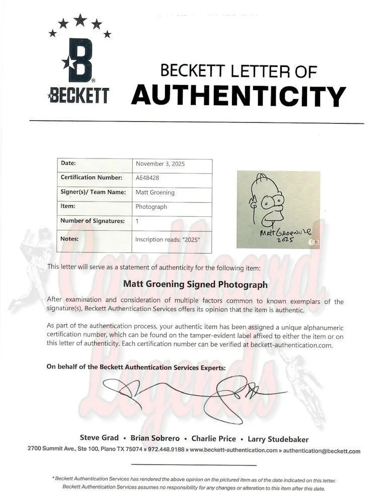 Matt Groening — Matt Groening Autographed 11X14 Canvas Sketch The Simpsons Homer BAS AE48428, image 3