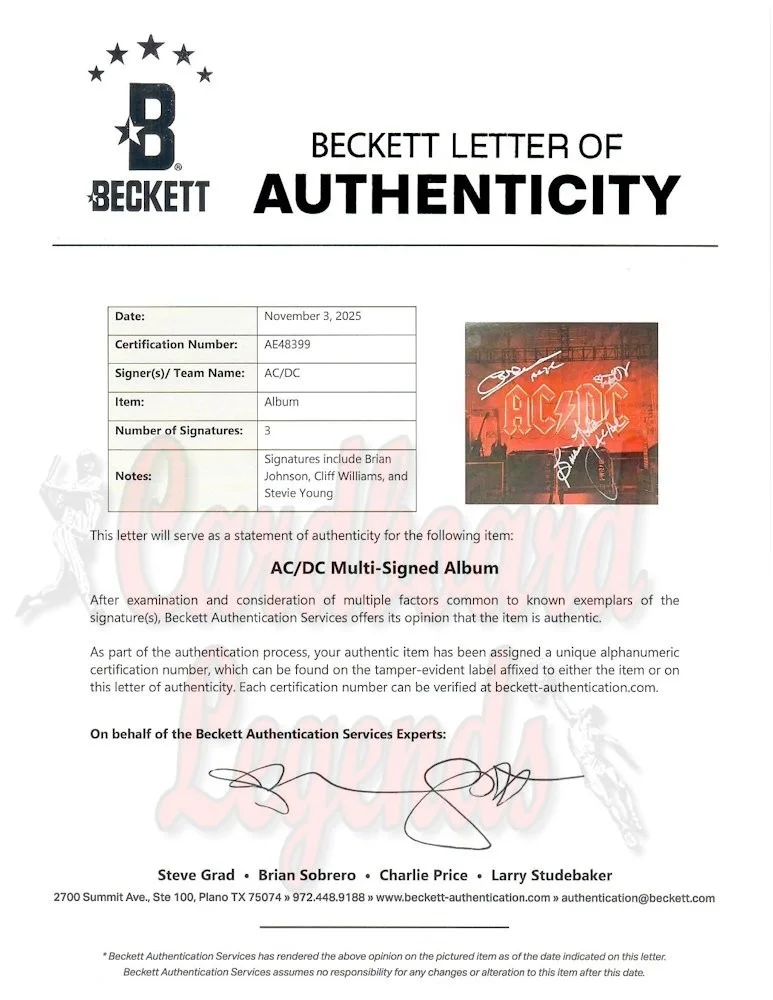 AC/DC Multi Autographed Record Album Cover Johnson Williams Young BAS AE48399, image 4