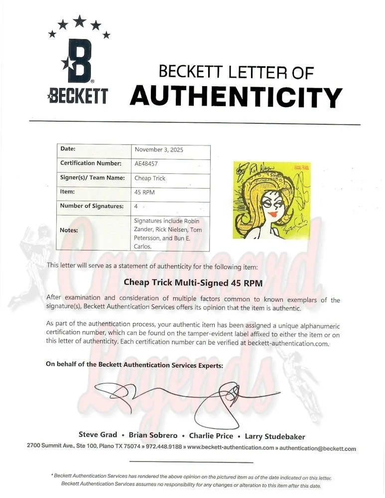 Cheap Trick Band Signed Autograph 45 Record Sleeve Zander Neilsen +2 BAS AE48457, изображение 3
