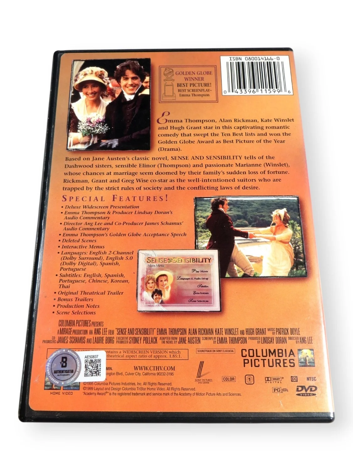 Kate Winslett, Alan Rickman, Tom Wilkinson — Sense and Sensibility Signed Autograph DVD Cover Winslett Rickman +1 BAS AE50837, изображение 2