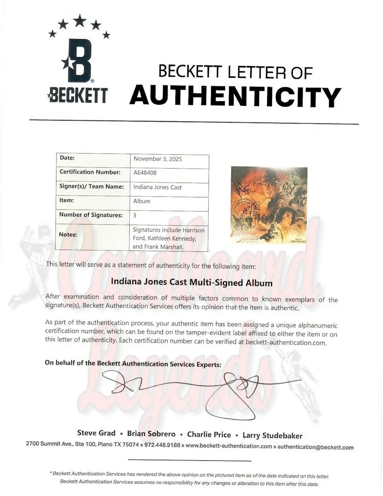 Harrison Ford, Kathleen Kennedy, Frank Marshall — Indiana Jones Multi Autographed Album Cover Harrison Ford Kennedy Marshall LOA, изображение 4