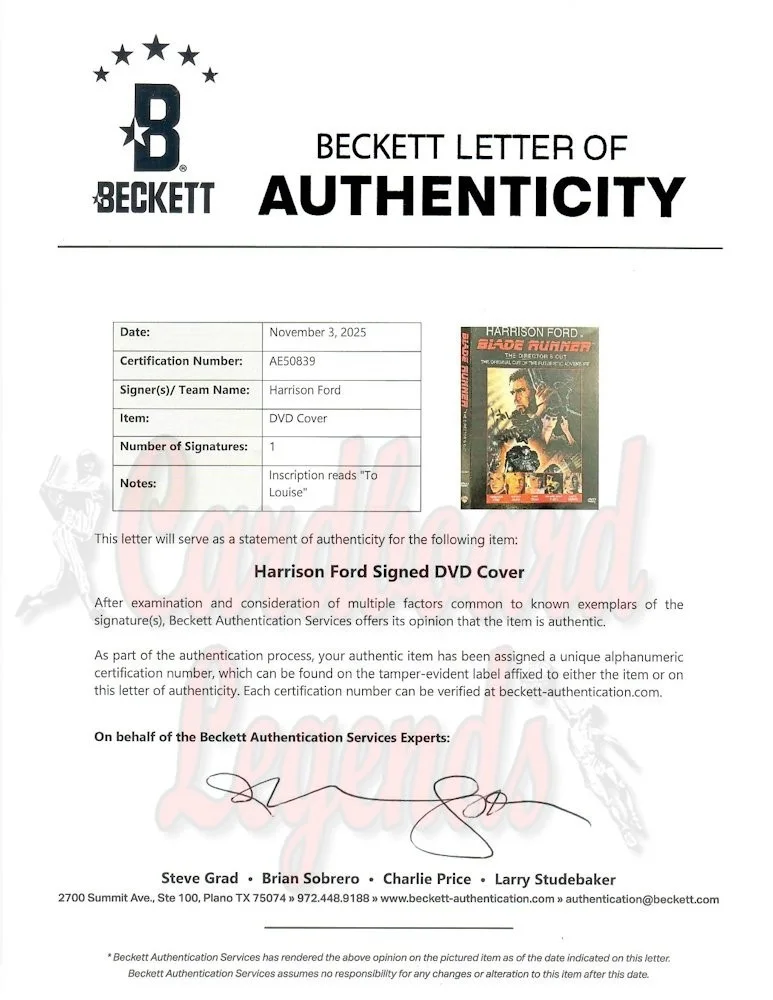 Harrison Ford — Harrison Ford Signed Autographed DVD Cover Blade Runner Personalized BAS AE50839, image 4