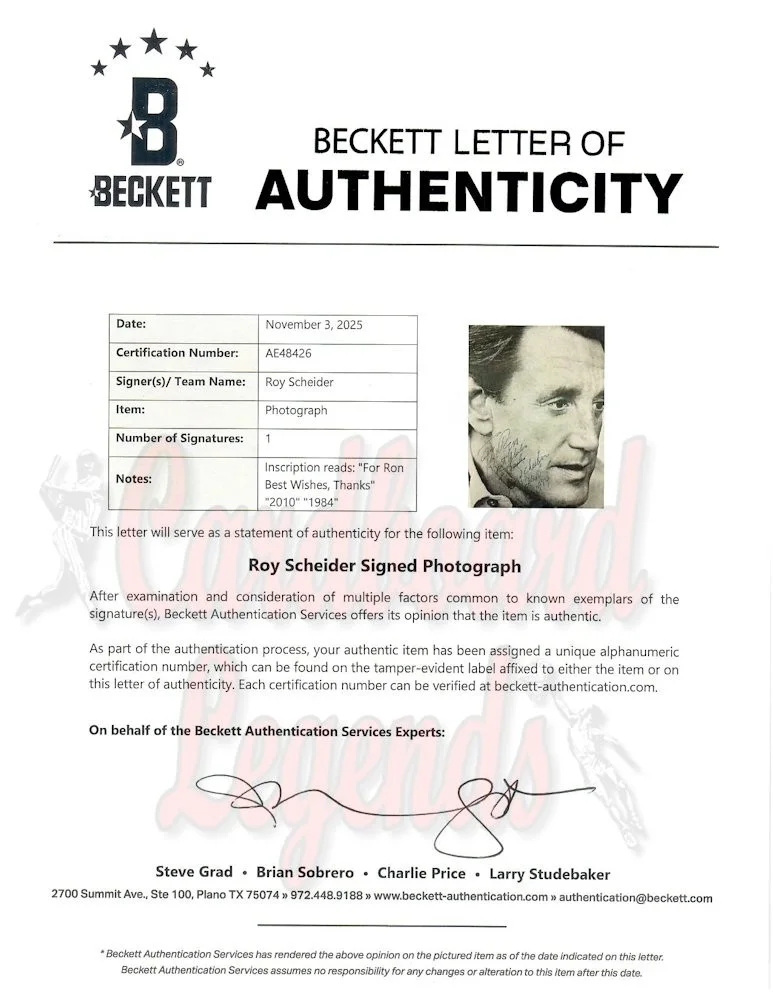 Roy Scheider — Roy Scheider Signed Autographed 8X10 Photo Jaws 1984 Personalized BAS AE48426, image 2