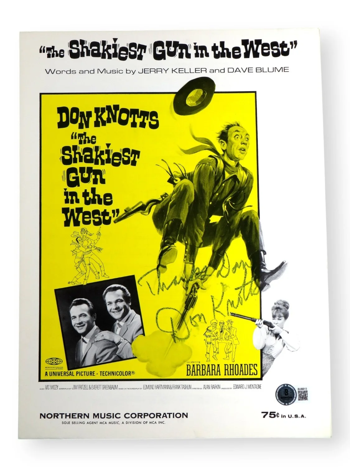 Don Knotts — Don Knotts Signed Autograph Lyric Sheet The Shakiest Gun in the West BAS BU89013