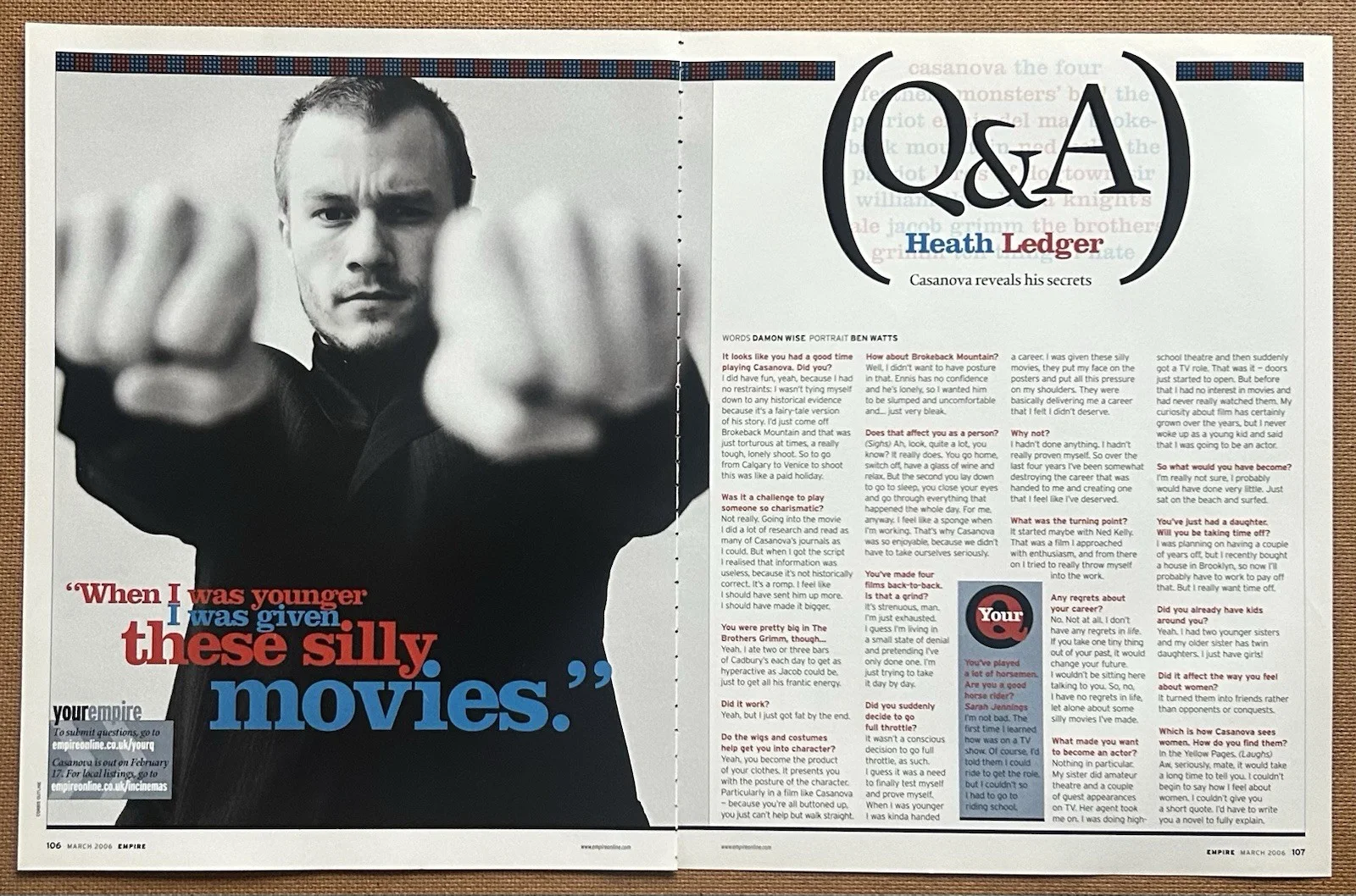 HEATH LEDGER - 2006 Full page UK magazine poster, image 2