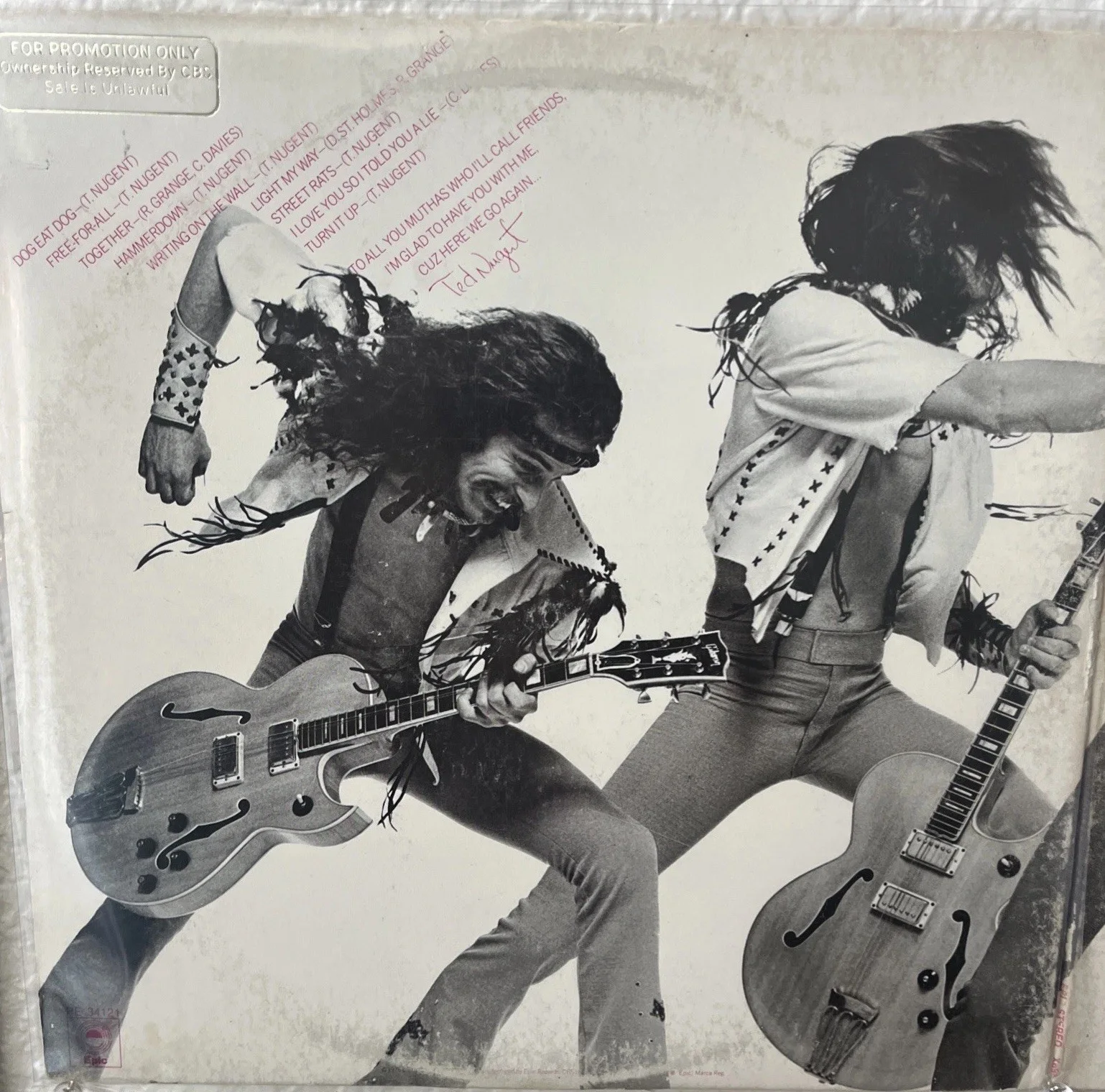 Ted Nugent Free For All Autographed Signed Album LP Record promo, изображение 2