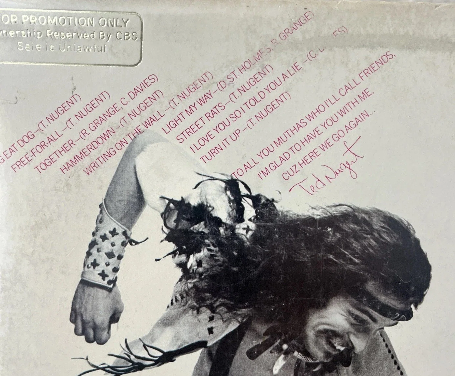 Ted Nugent Free For All Autographed Signed Album LP Record promo, изображение 3