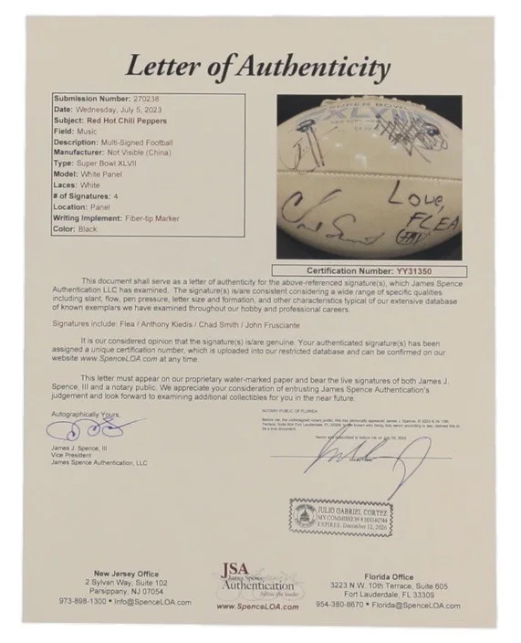 Red Hot Chili Peppers Signed Autographed 2014 Super Bowl XLVIII Football JSA LOA, изображение 4