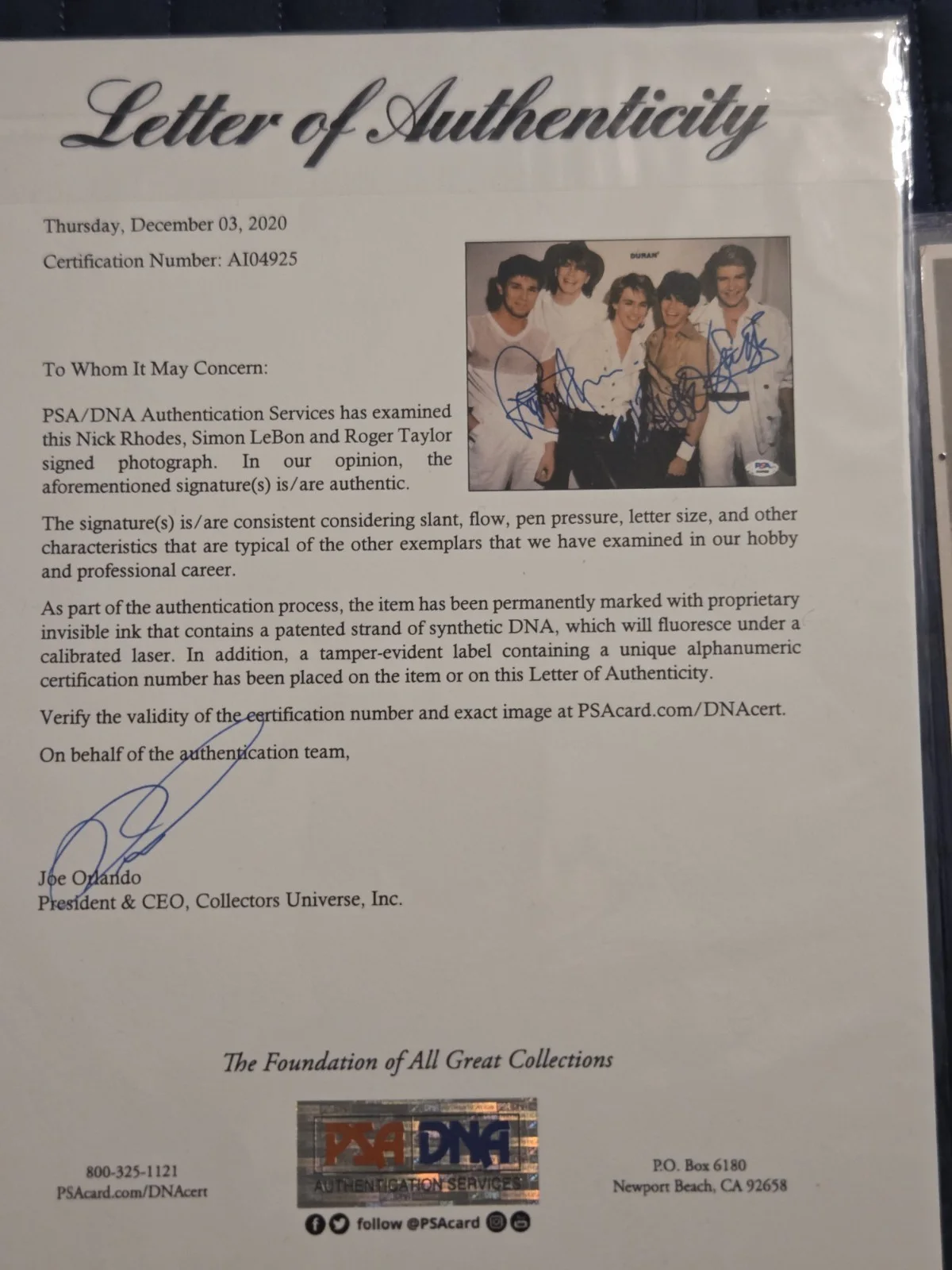 DURAN DURAN 8X10 Photo Signed By Simon Le Bon John Taylor Nick Rhodes + JSA COA, image 4