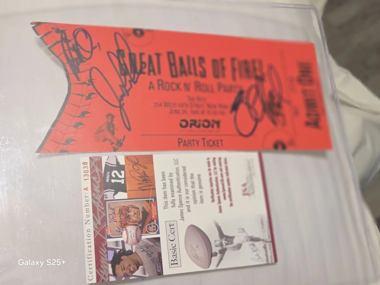 JERRY LEE LEWIS SIGNED AUTOGRAPHED ORION PARTY TICKET +2 1989; JSA CERTIFICATE, изображение 2