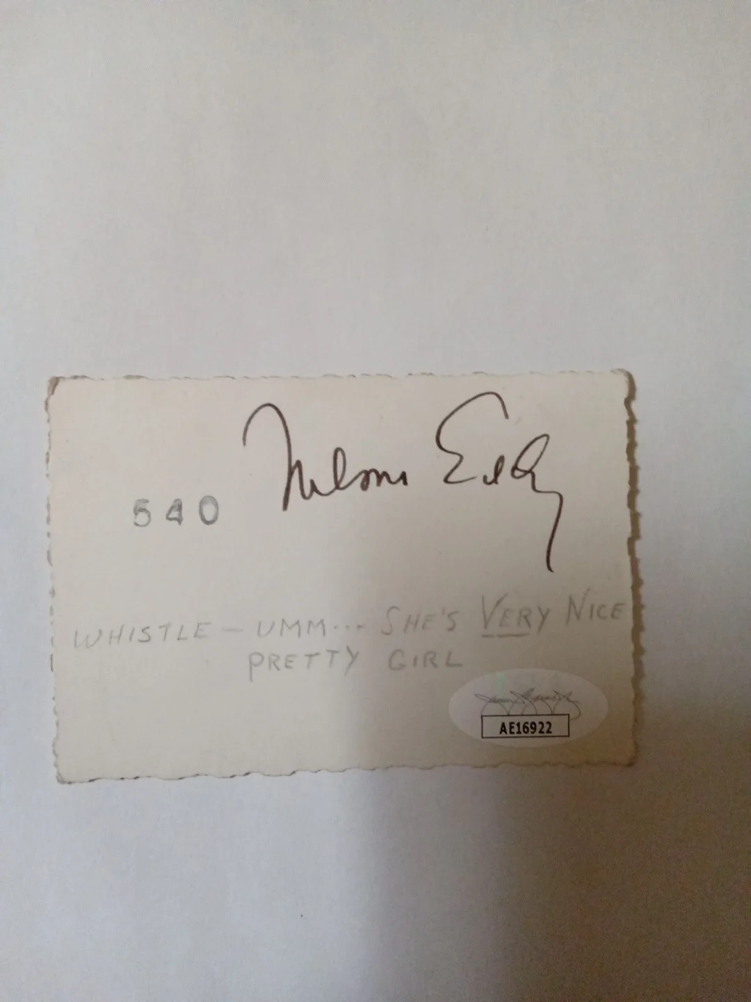 Nelson Eddy — Nelson Eddy Signed 2.5x3.5 Photo "Whistle" Autograph JSA Certified-1 #, image 3