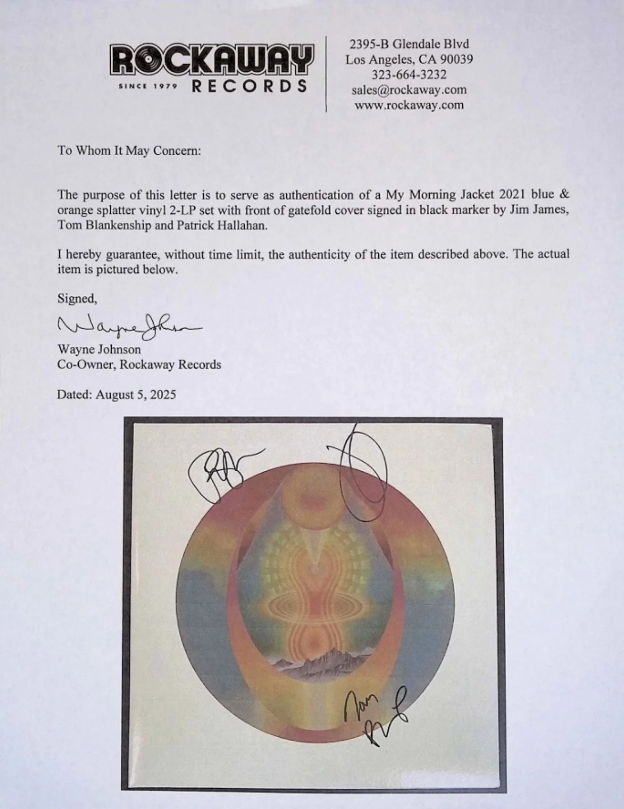 MY MORNING JACKET Blue and orange splatter double lp AUTOGRAPHED by 3 COA, изображение 2