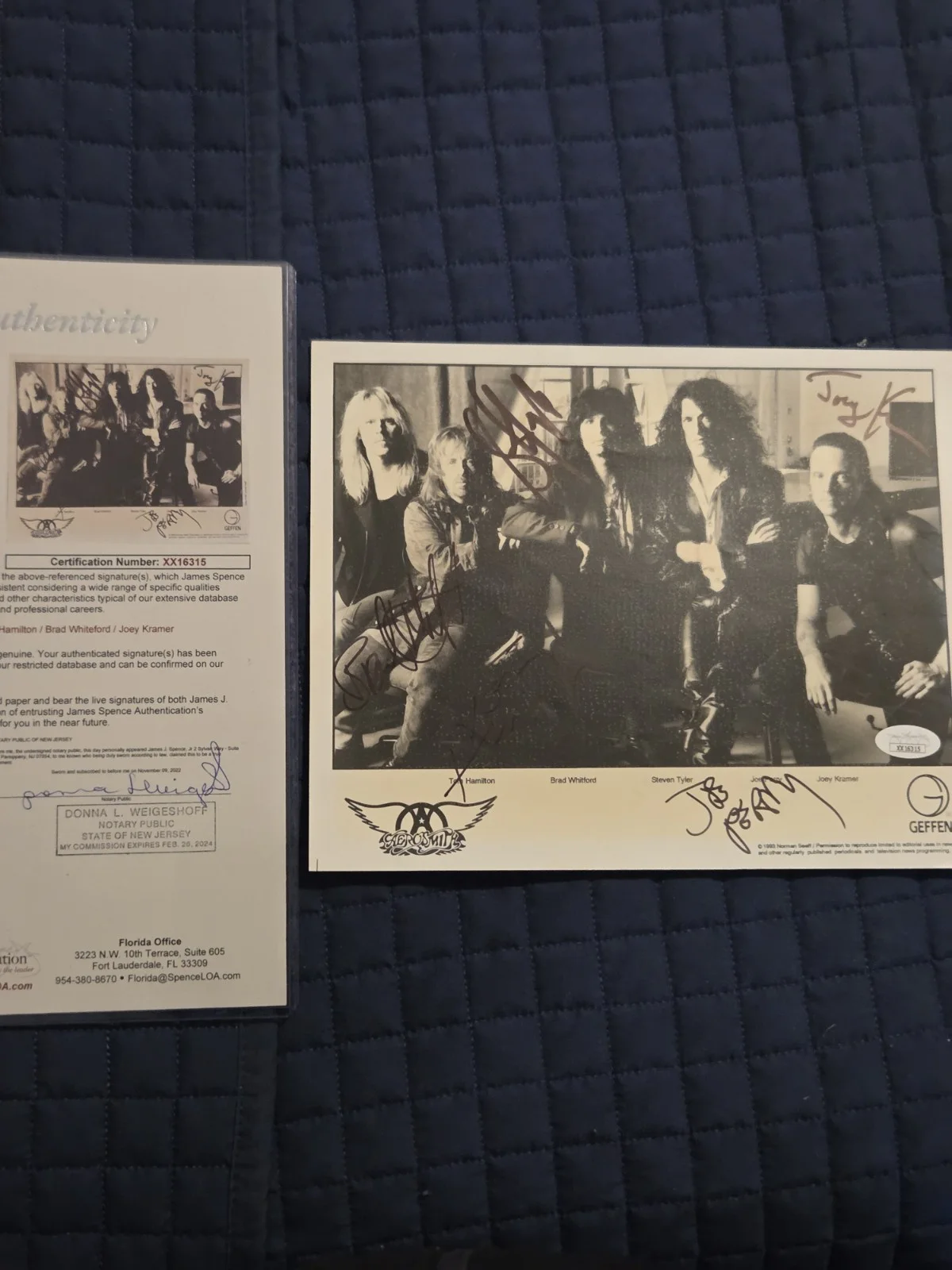 Aerosmith Signed 8x10 Geffen Photo JSA Certified All 5 Members!, image 2