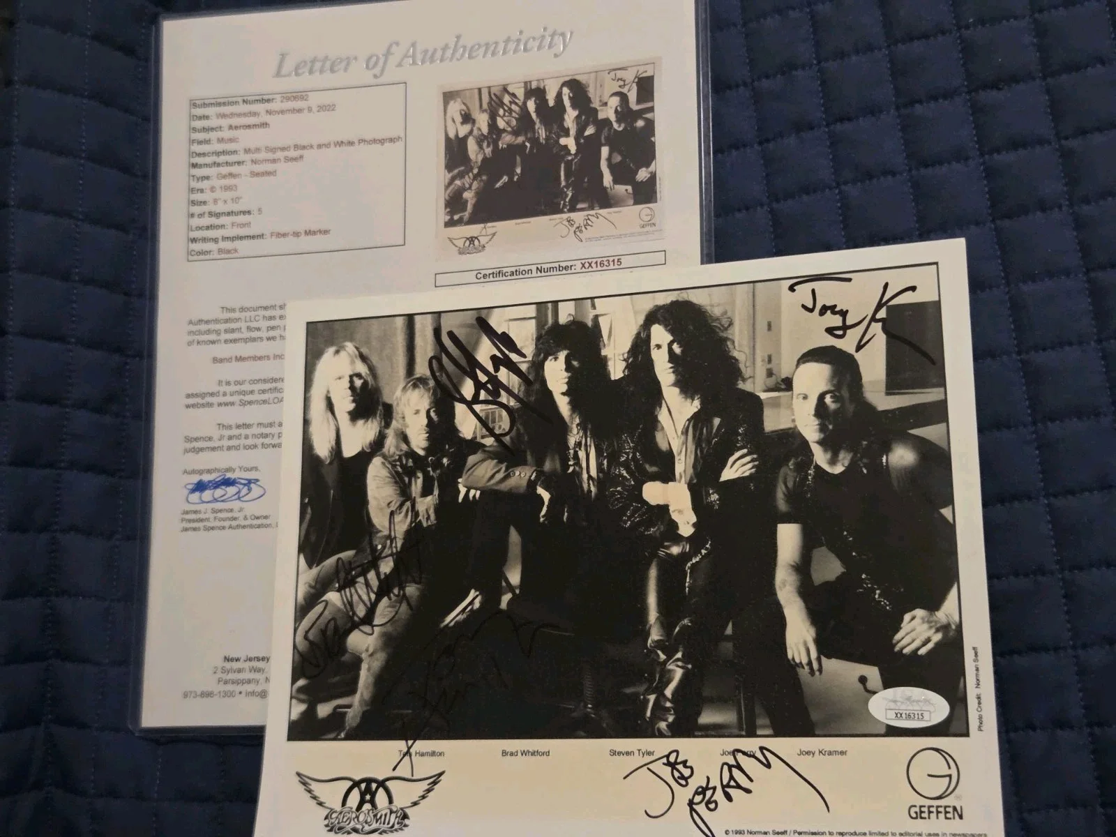 Aerosmith Signed 8x10 Geffen Photo JSA Certified All 5 Members!, image 3