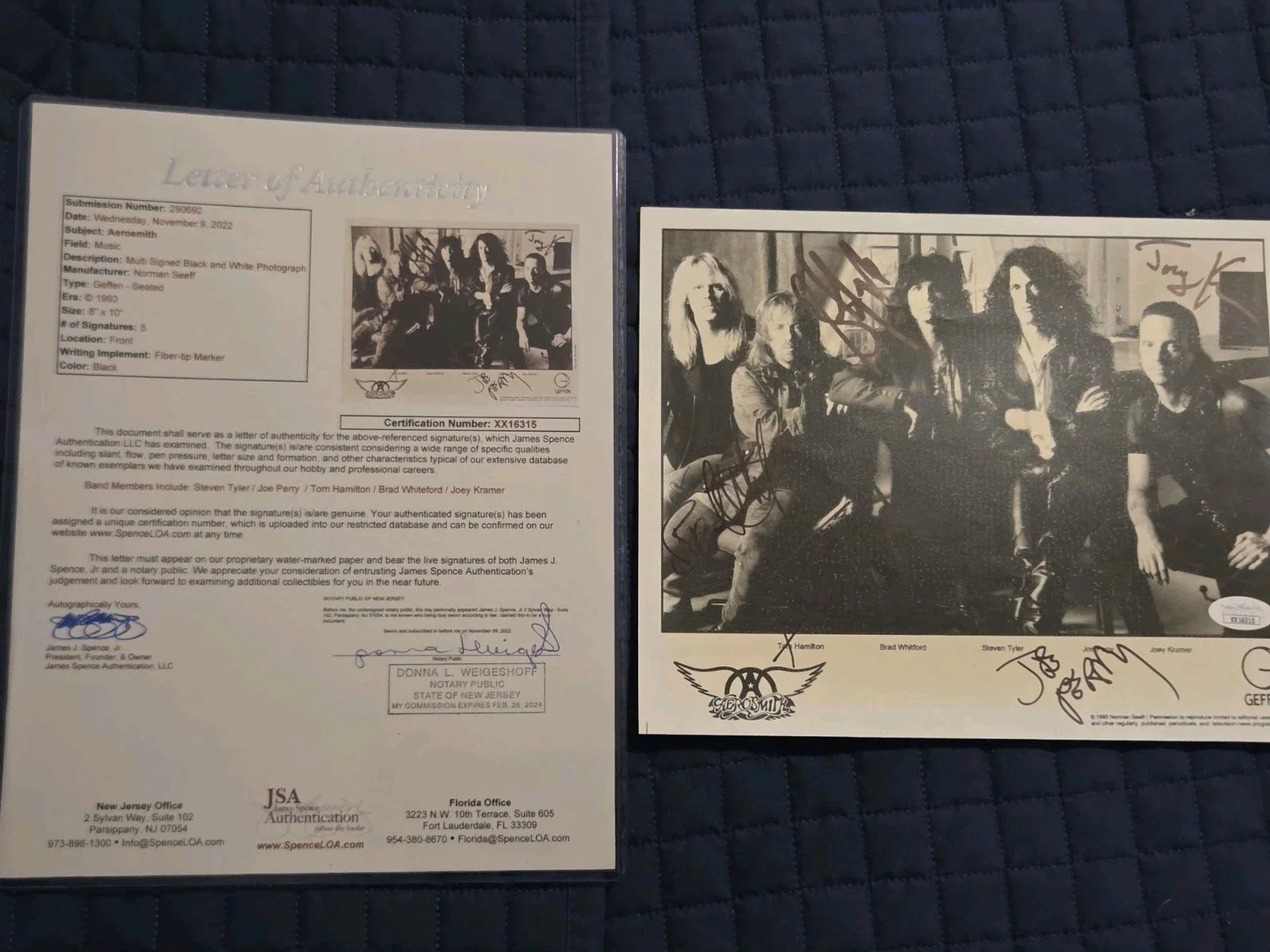 Aerosmith Signed 8x10 Geffen Photo JSA Certified All 5 Members!, image 4