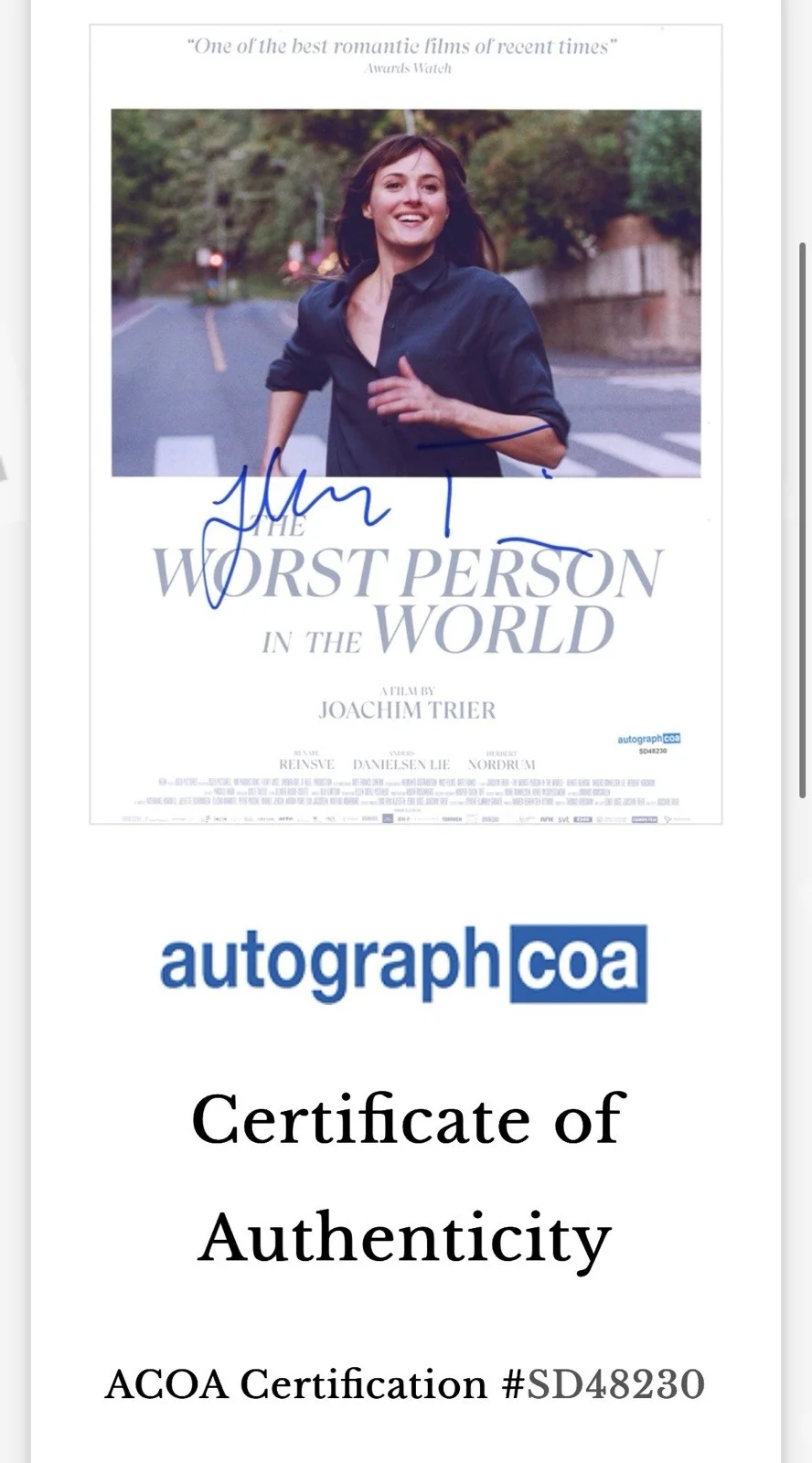 Joachim Trier Signed Photo 8x10 ACOA Autographed Sentimental Value, изображение 2