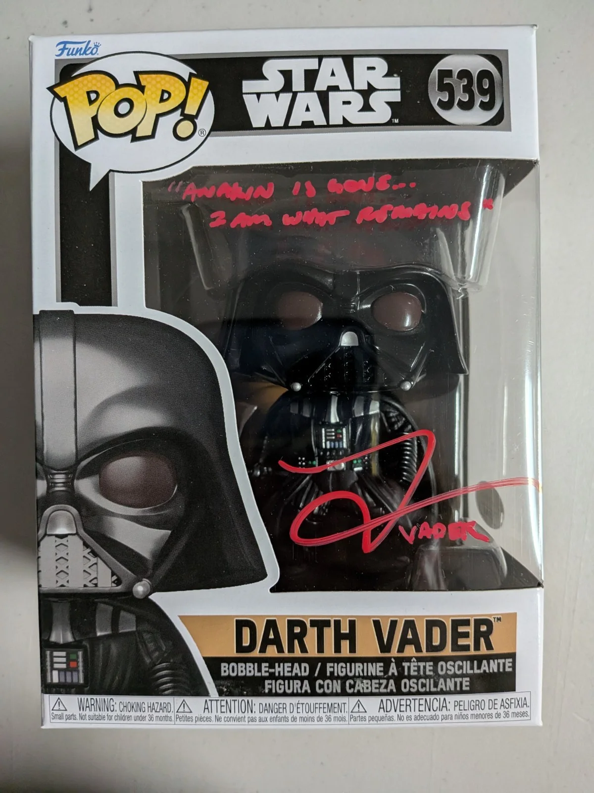 Tom O'Connell — Tom O'CONNELL Signed Darth Vader FUNKO POP Inscription Obi-Wan Kenobi BAS JSA D
