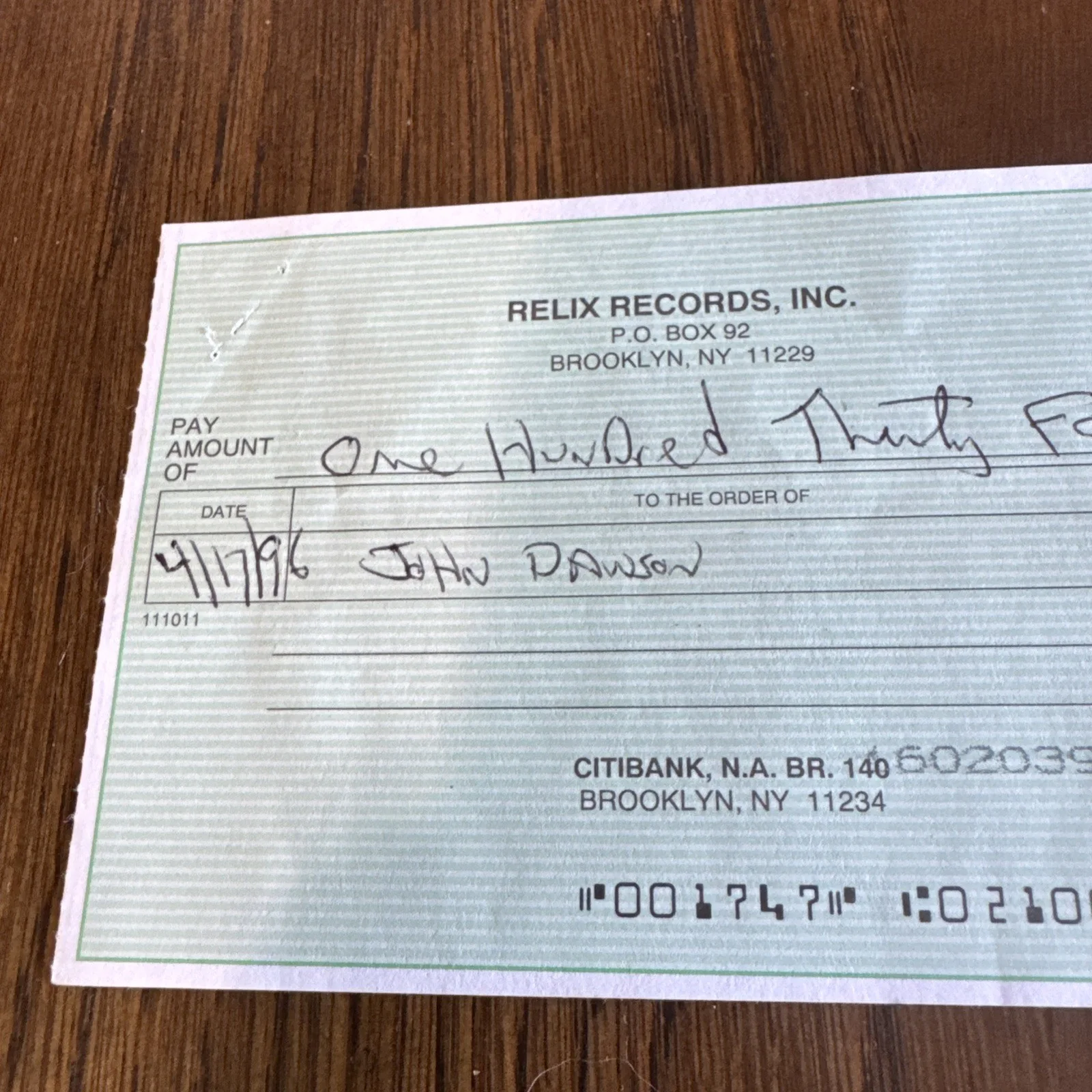 John Dawson - New Riders Purple Sage - Endorsed Check - Relix records -Original, image 2