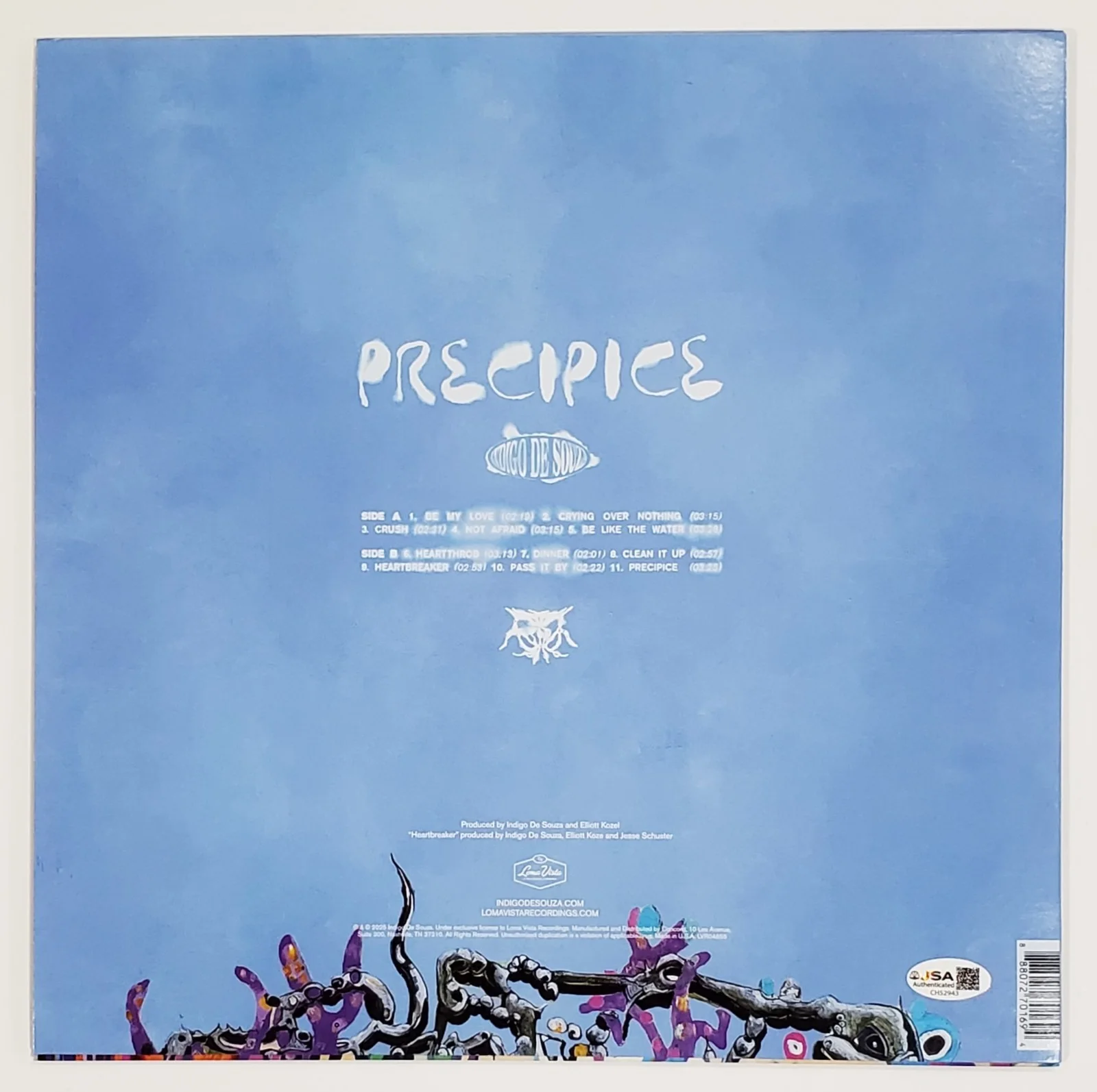 INDIGO DE SOUZA SIGNED PRECIPICE LP VINYL RECORD ALBUM W/JSA CERT, изображение 2