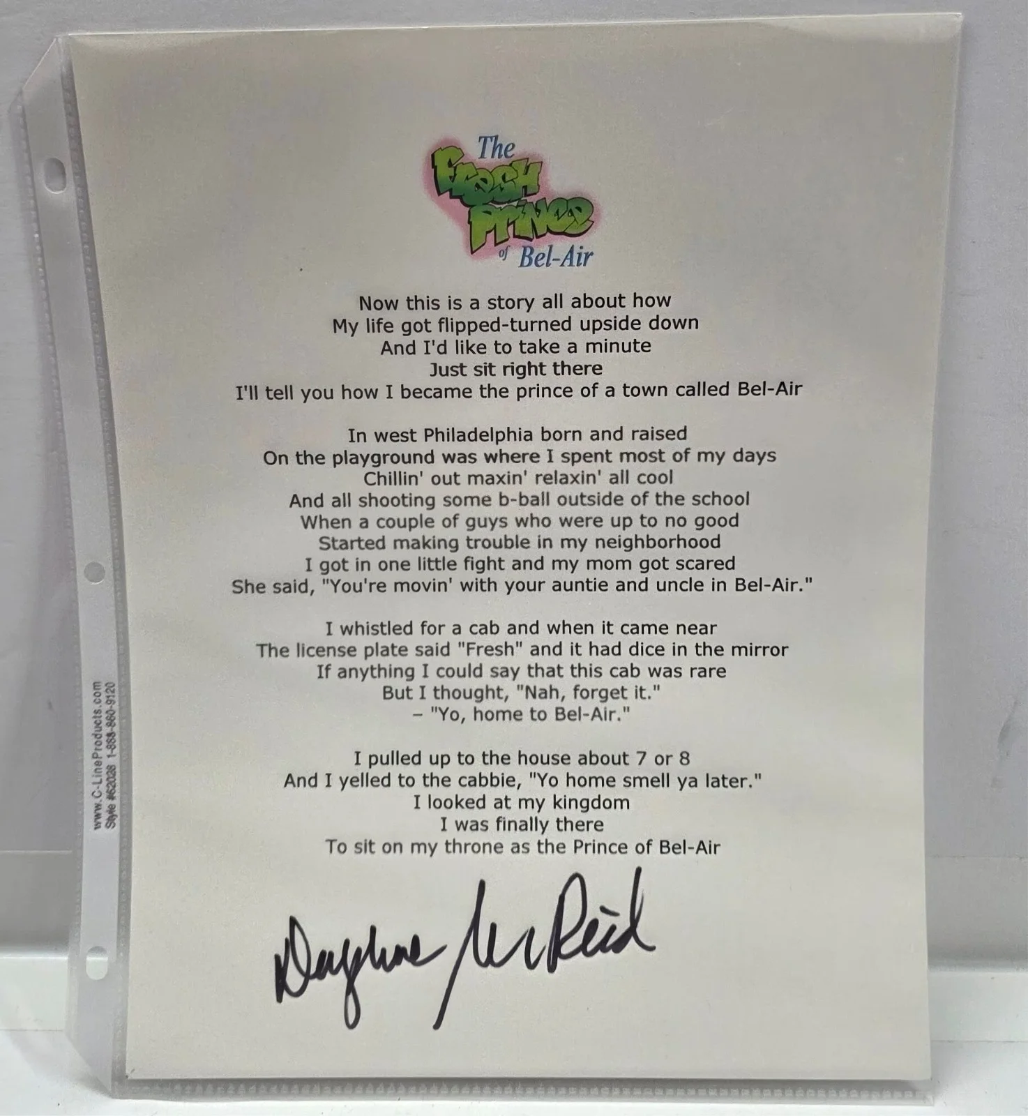 Daphne Maxwell Reid — Daphne Maxwell Reid Signed 8.5x11 LYRIC SHEET The Fresh Prince of Bel Air Auto B