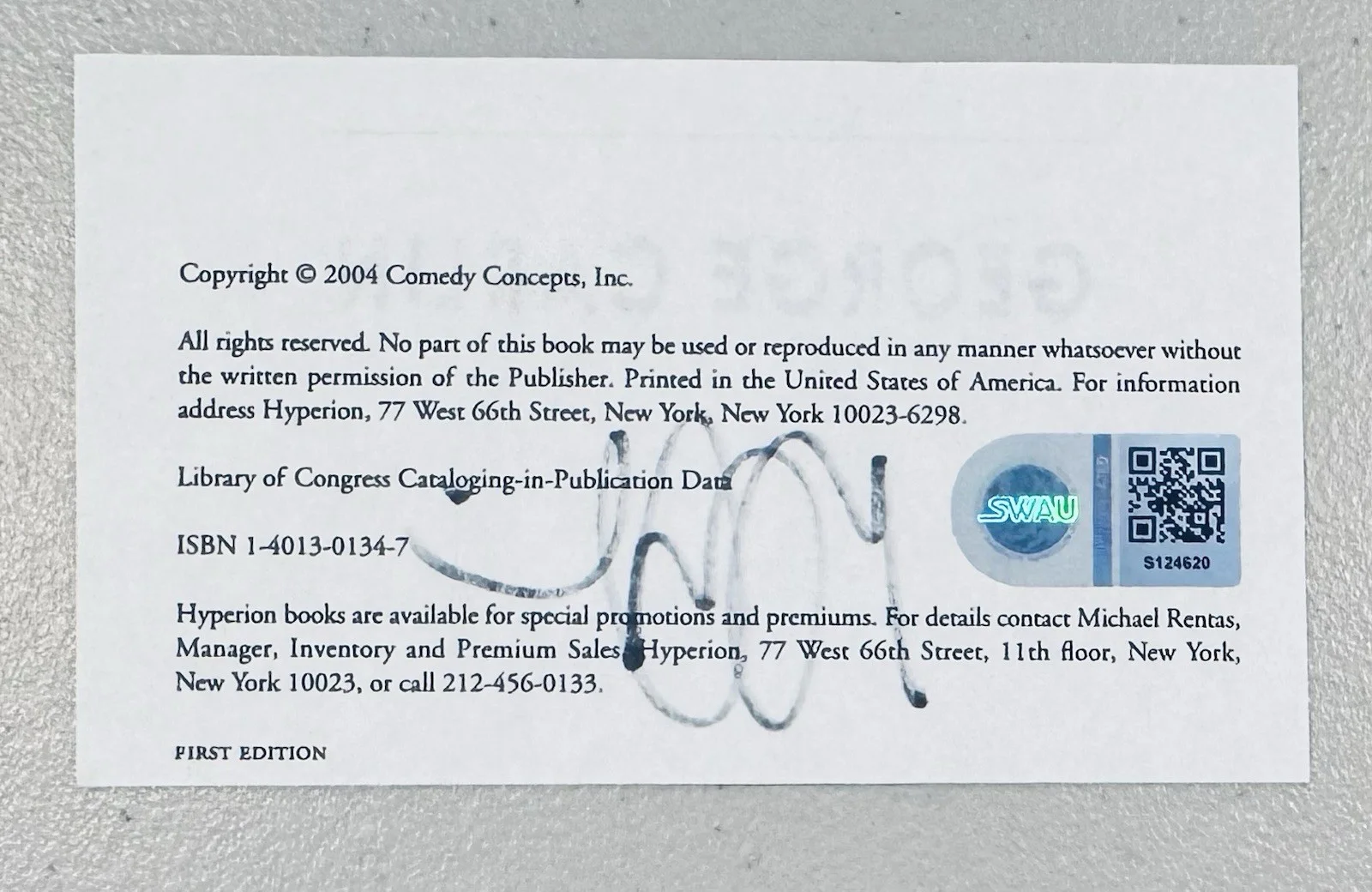 George Carlin Signed Autographed 3x5 Page SWAU Authenticated Dogma Comedian, изображение 2