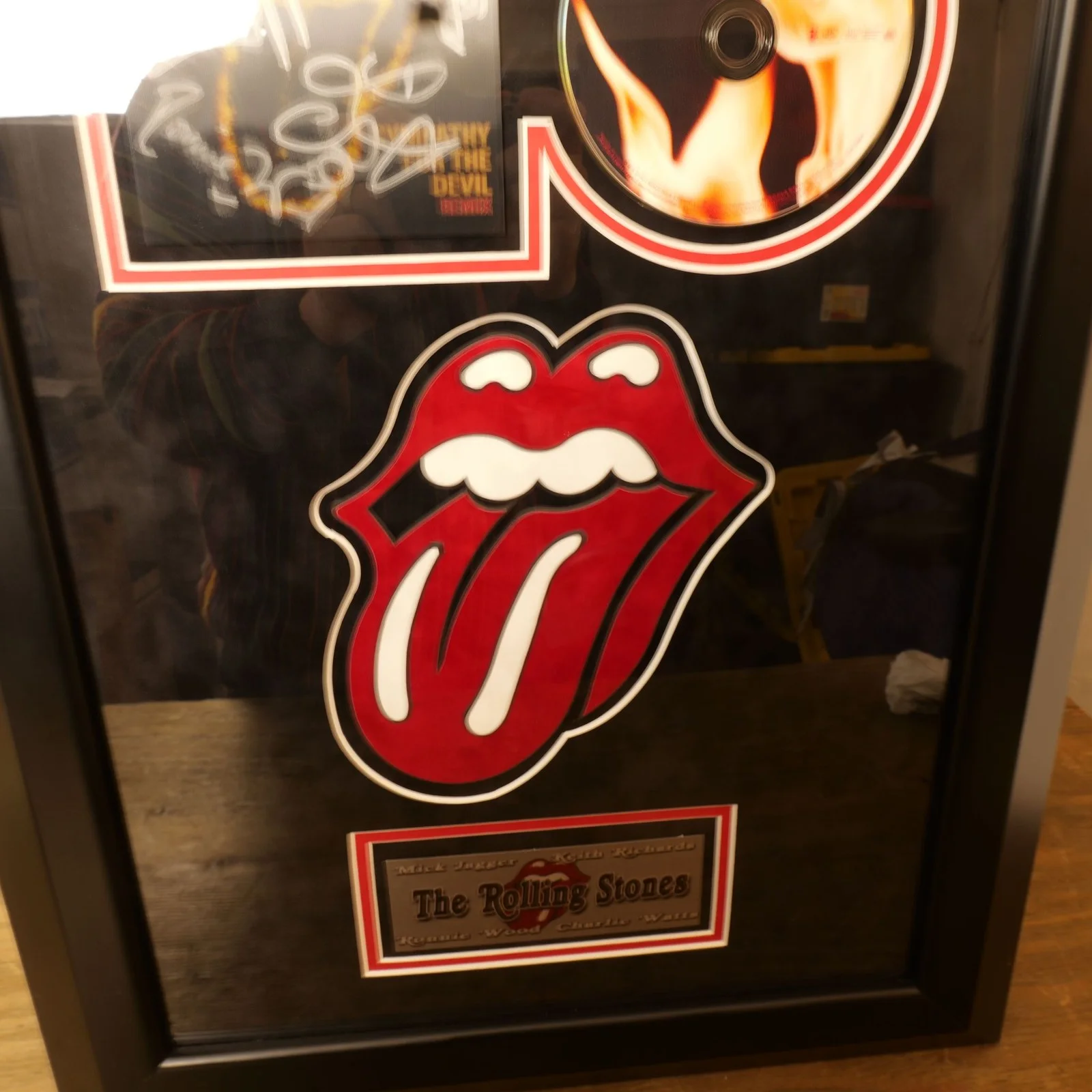 The Rolling Stones — Rolling Stones Full Band Framed Autographed CD Display Tongue COA Rock HOF, image 3