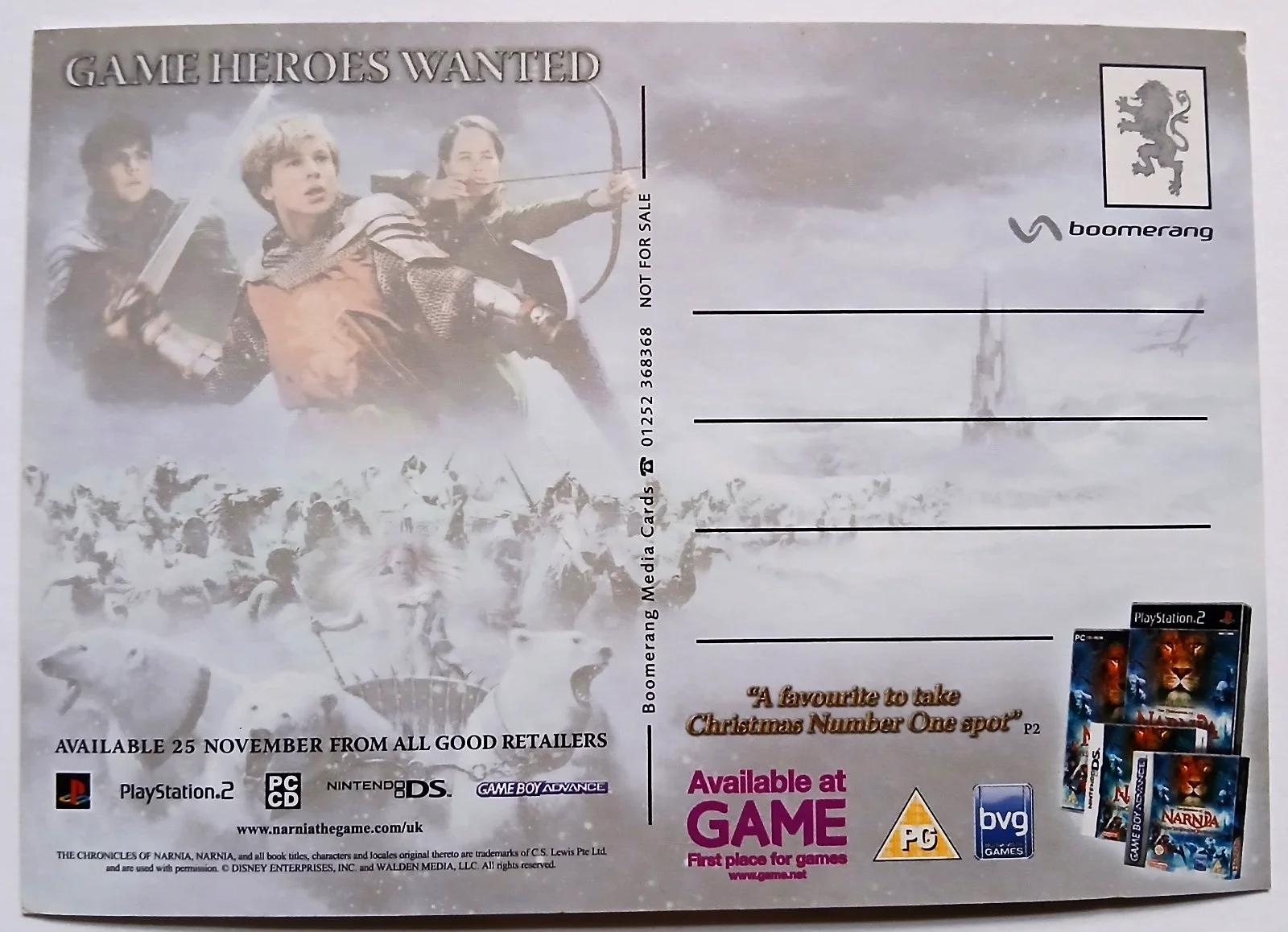 Promo Postcard x 1 - The Lion the Witch and the Wardrobe Chronicles of Narnia, изображение 2