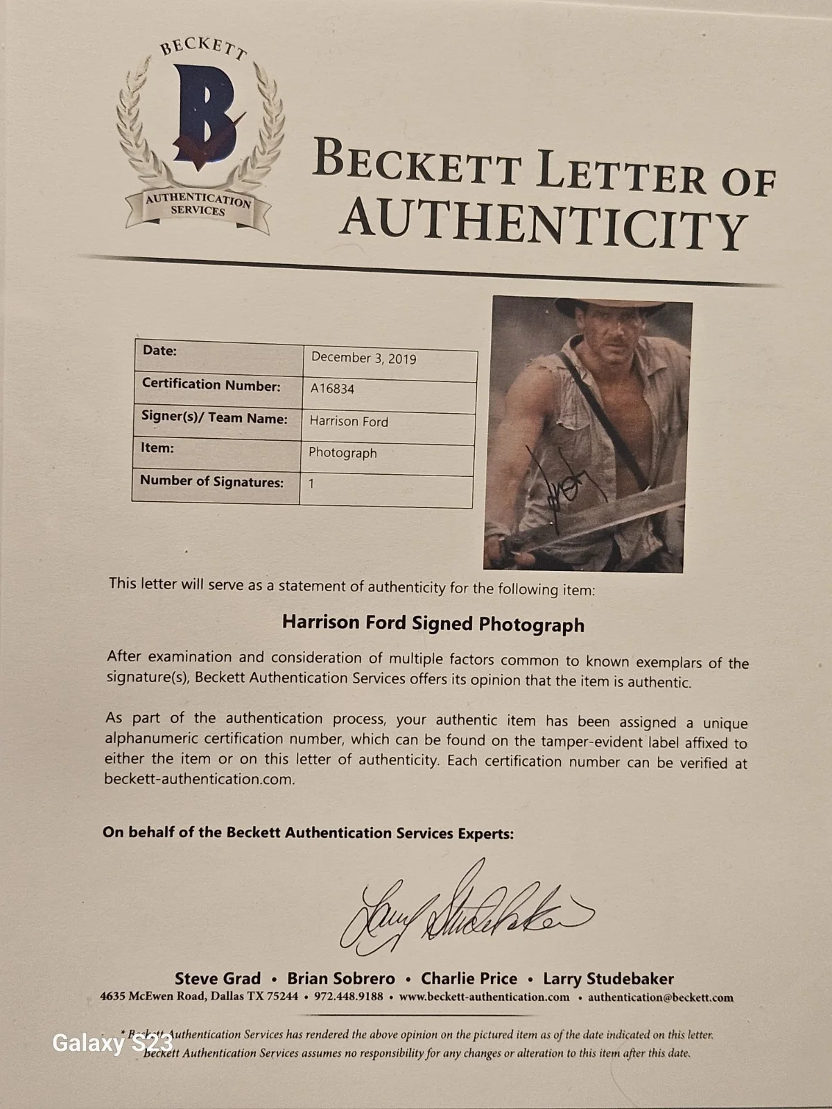 HARRISON FORD SIGNED 'INDIANA JONES' 11x14 MOVIE PHOTO BECKETT COA STAR WARS BAS, изображение 5