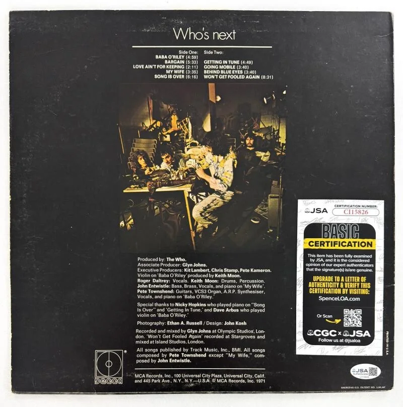 John Entwistle — John Entwistle The Who Signed Autograph Album Vinyl Record - Who's Next JSA COA, изображение 2