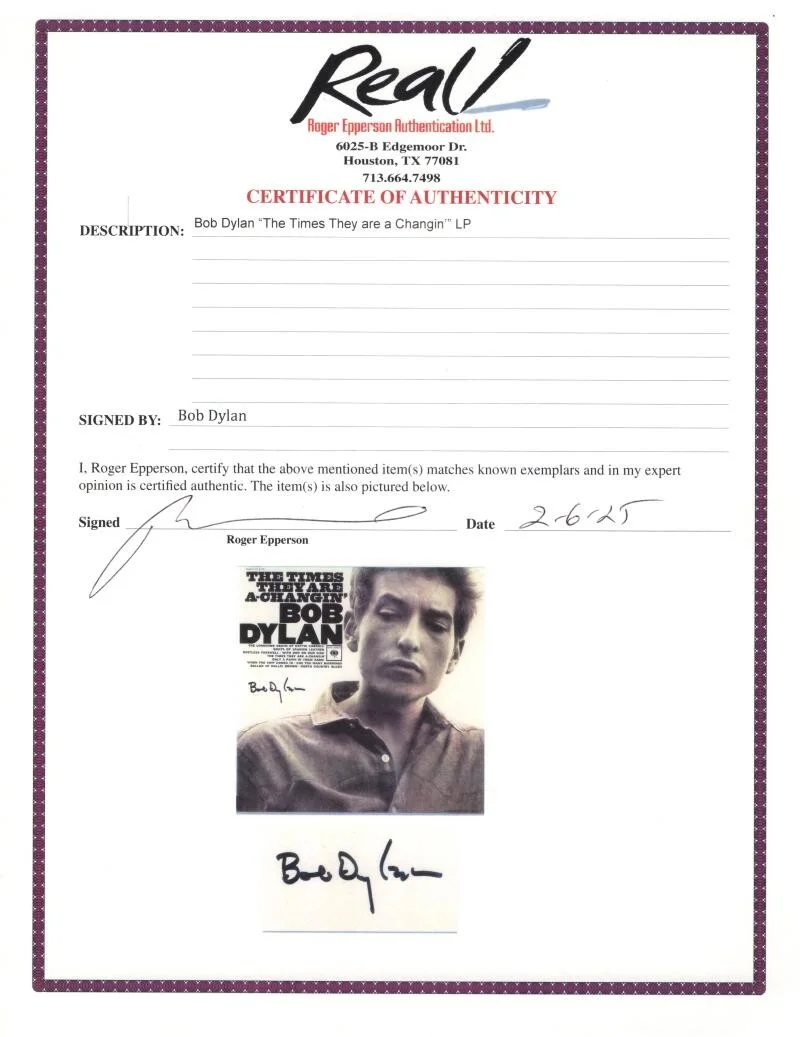 Bob Dylan — Bob Dylan Signed Autograph Album Record Times They Are A Changin - Rosen JSA COA, изображение 5