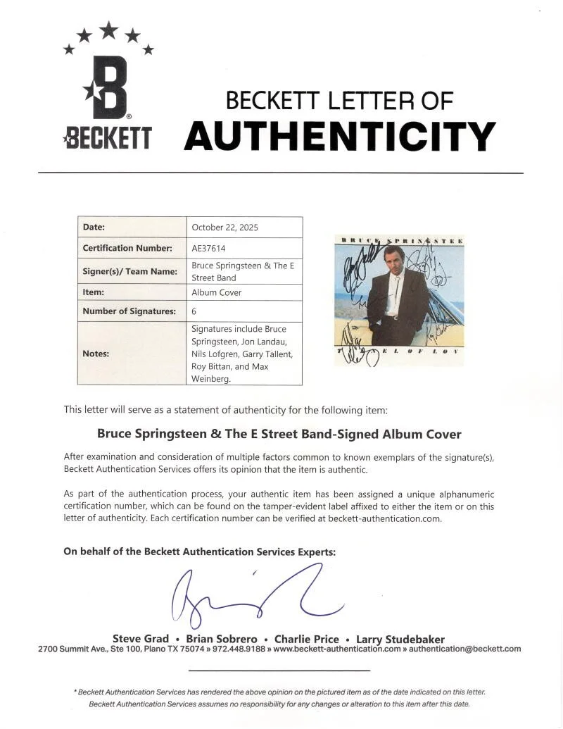 Roy Bittan, Jon Landau, Nils Lofgren, Bruce Springsteen, Garry Ta — Bruce Springsteen and E Street Band x6 Signed Autograph Album Record Beckett COA, image 3