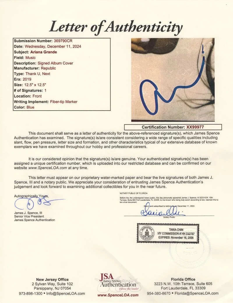 Ariana Grande — Ariana Grande Signed Autograph Album Vinyl Record - Thank U Next w/ JSA COA, image 3