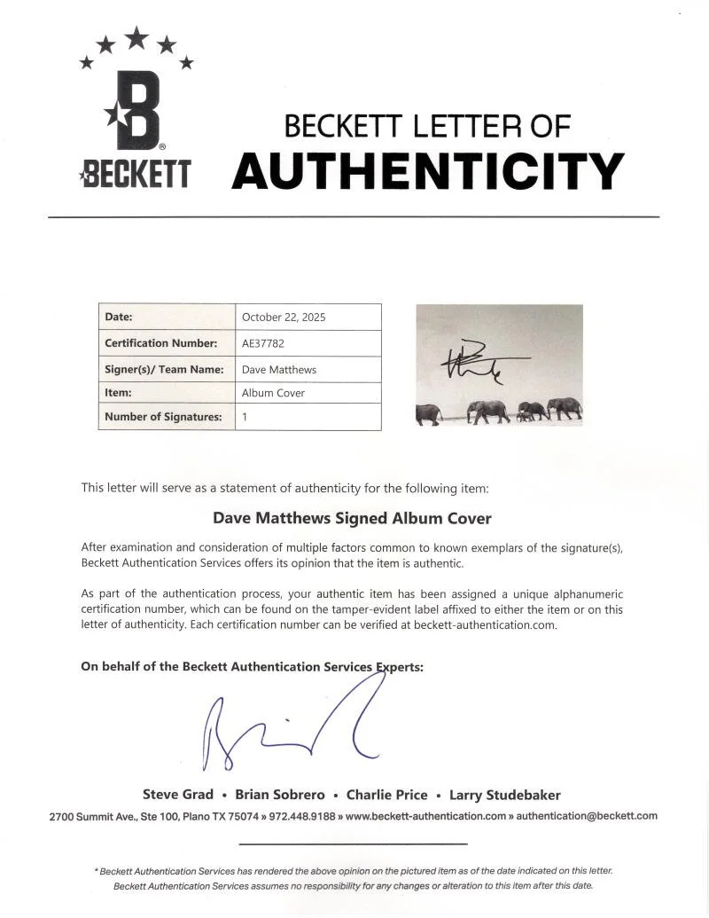 Dave Matthews — Dave Matthews Signed Autograph Album Vinyl Record - Band The Singles Beckett COA, изображение 3