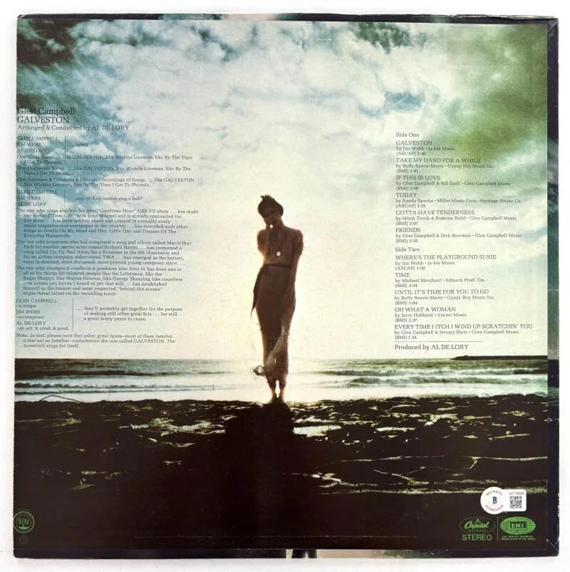Glen Campbell — Glen Campbell Signed Autograph Album Vinyl Record LP - Galveston w/ Beckett COA, изображение 2