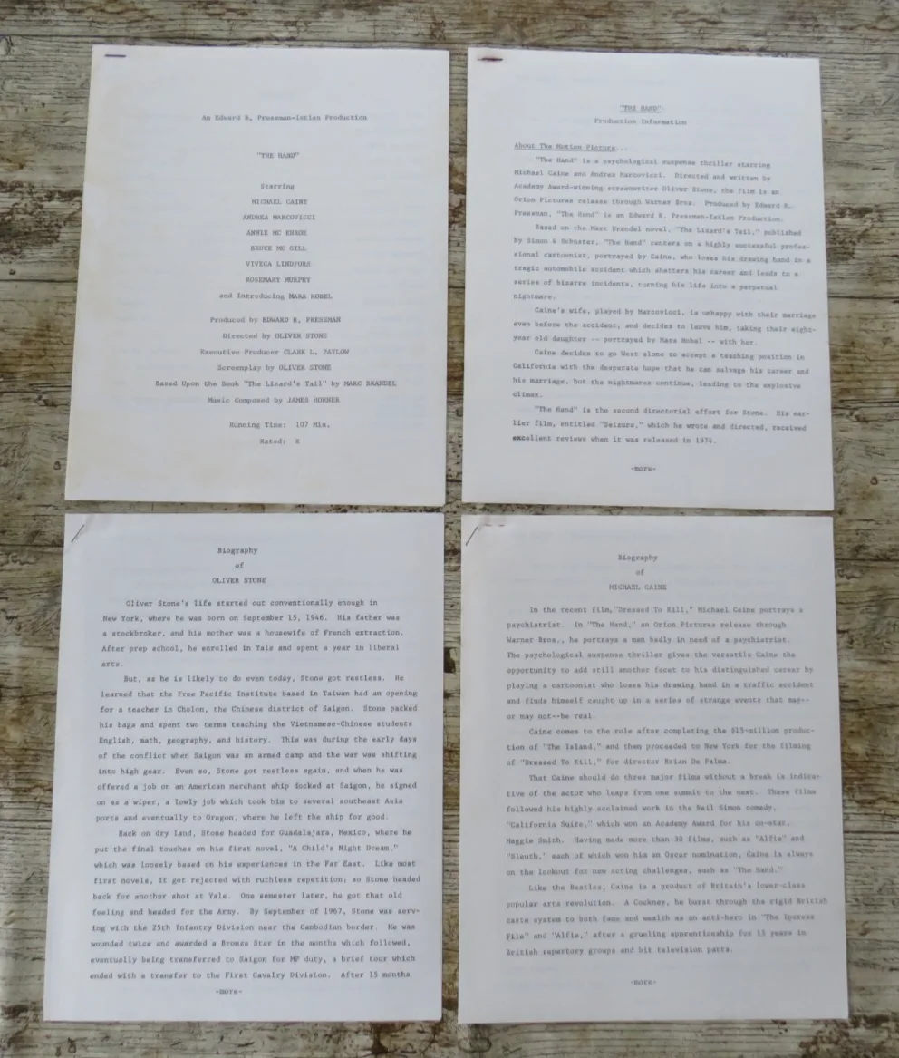 THE HAND ORIGINAL 1981 CINEMA FILM PRESS KIT Michael Caine 7 PHOTOS HORROR 80's, изображение 3