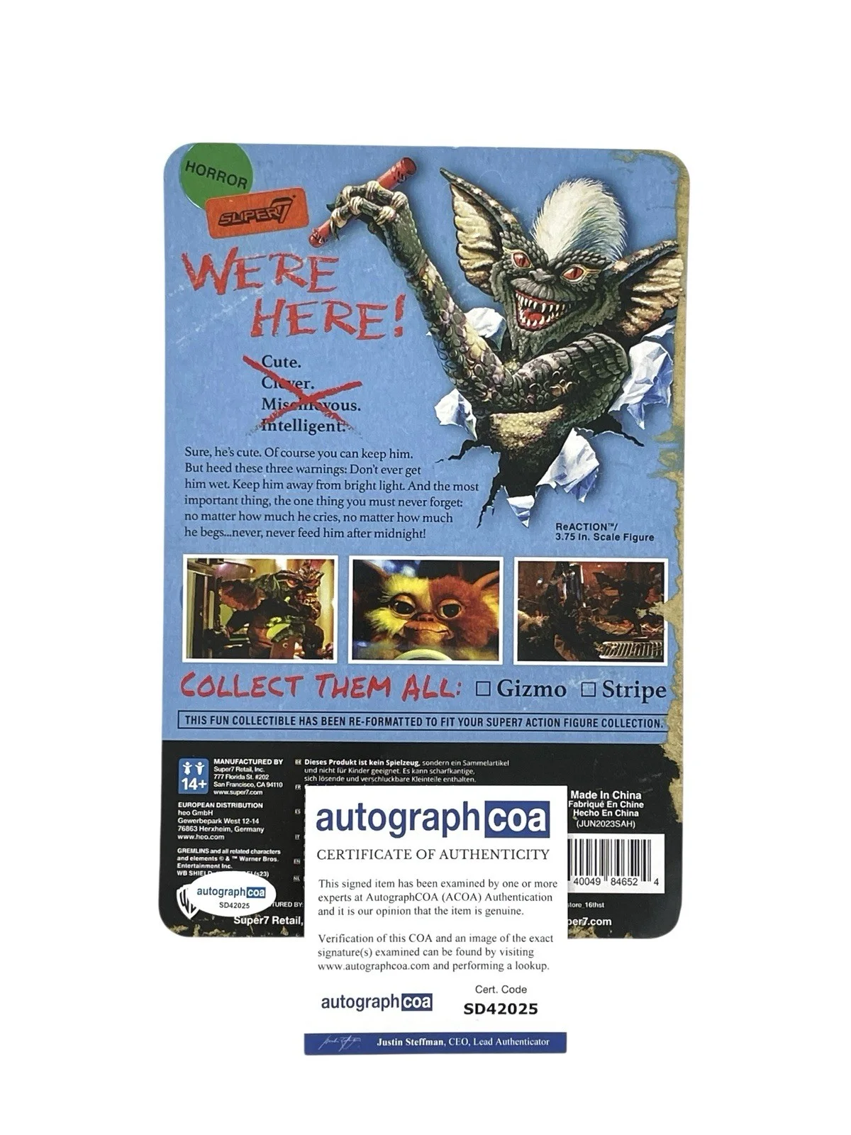 Howie Mandel — Gremlins Super7 ReAction Gizmo Action Figure Signed Howie Mandel ACOA Certified, изображение 3
