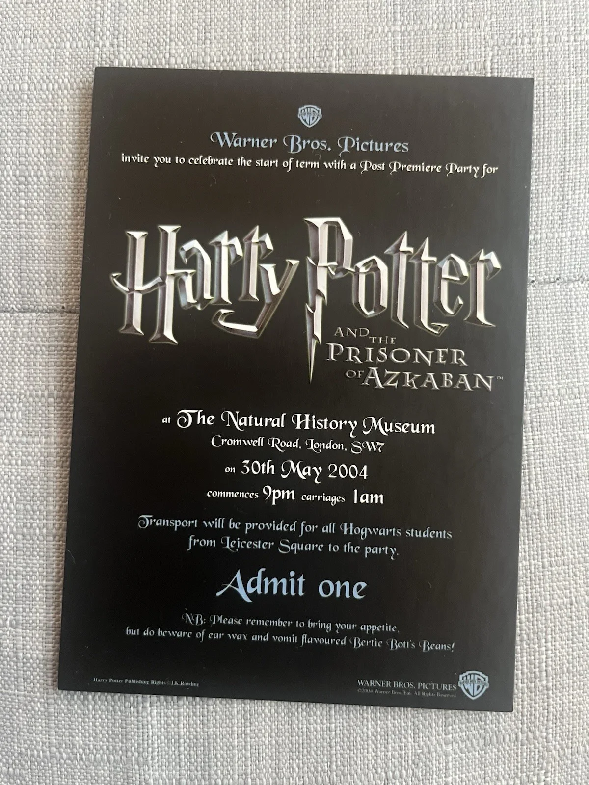 Harry Potter & Prisoner Of Azkaban Film Premiere Ticket, lanyard, party ticket, изображение 5